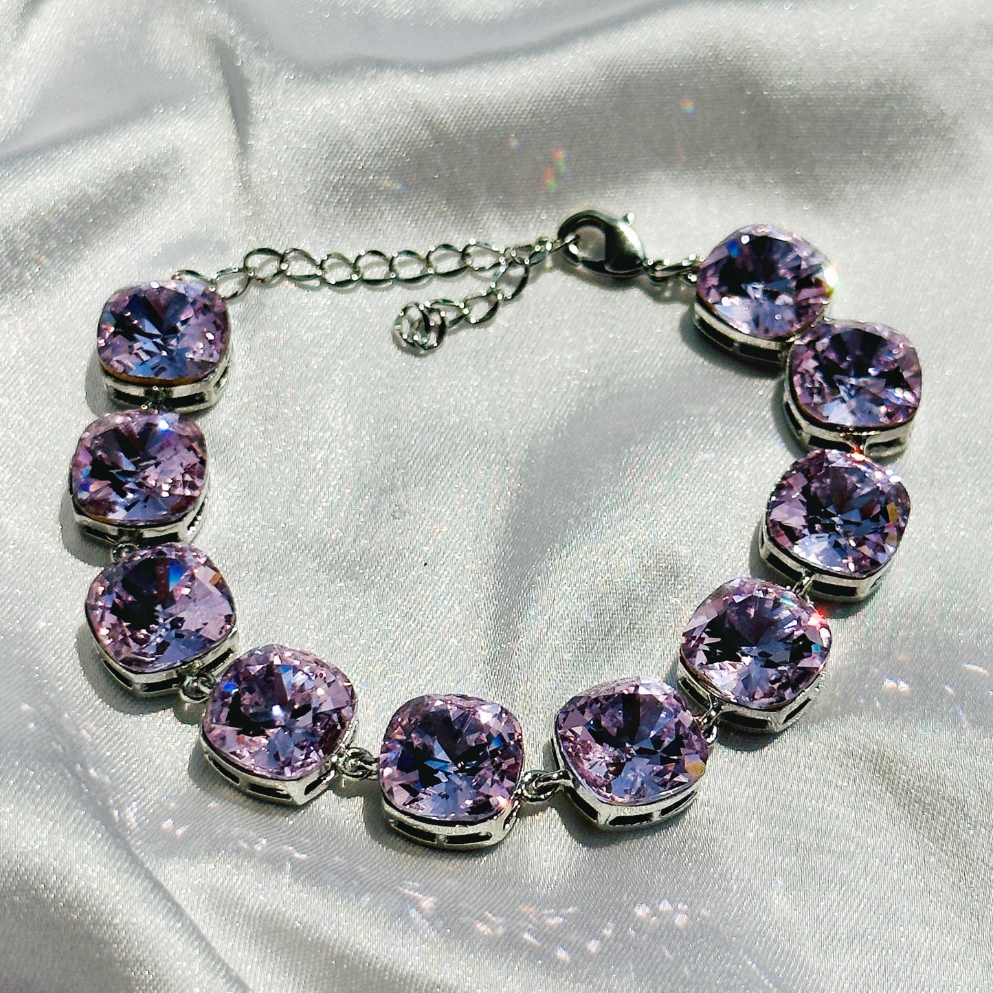 Light Amethyst Swarovski Crystals Silver Plated Chain Bracelet