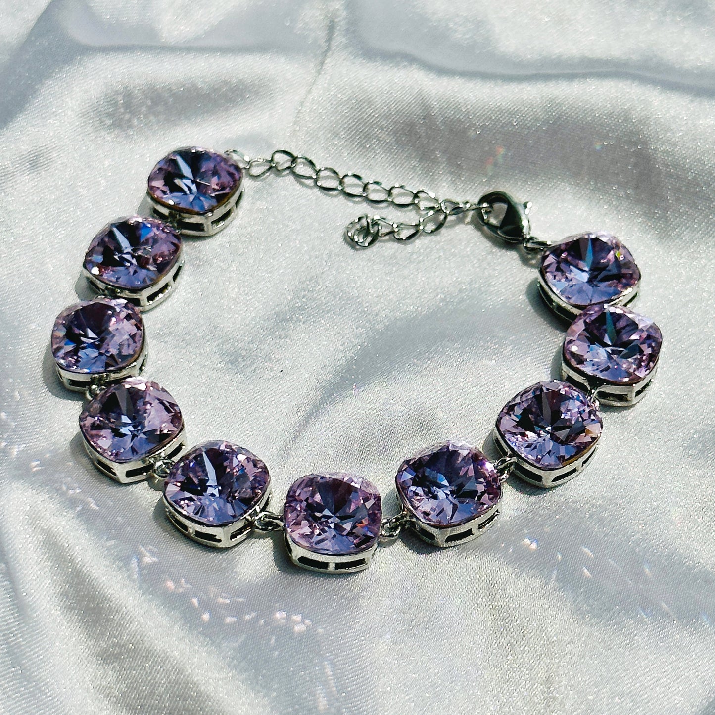 Light Amethyst Swarovski Crystals Silver Plated Chain Bracelet