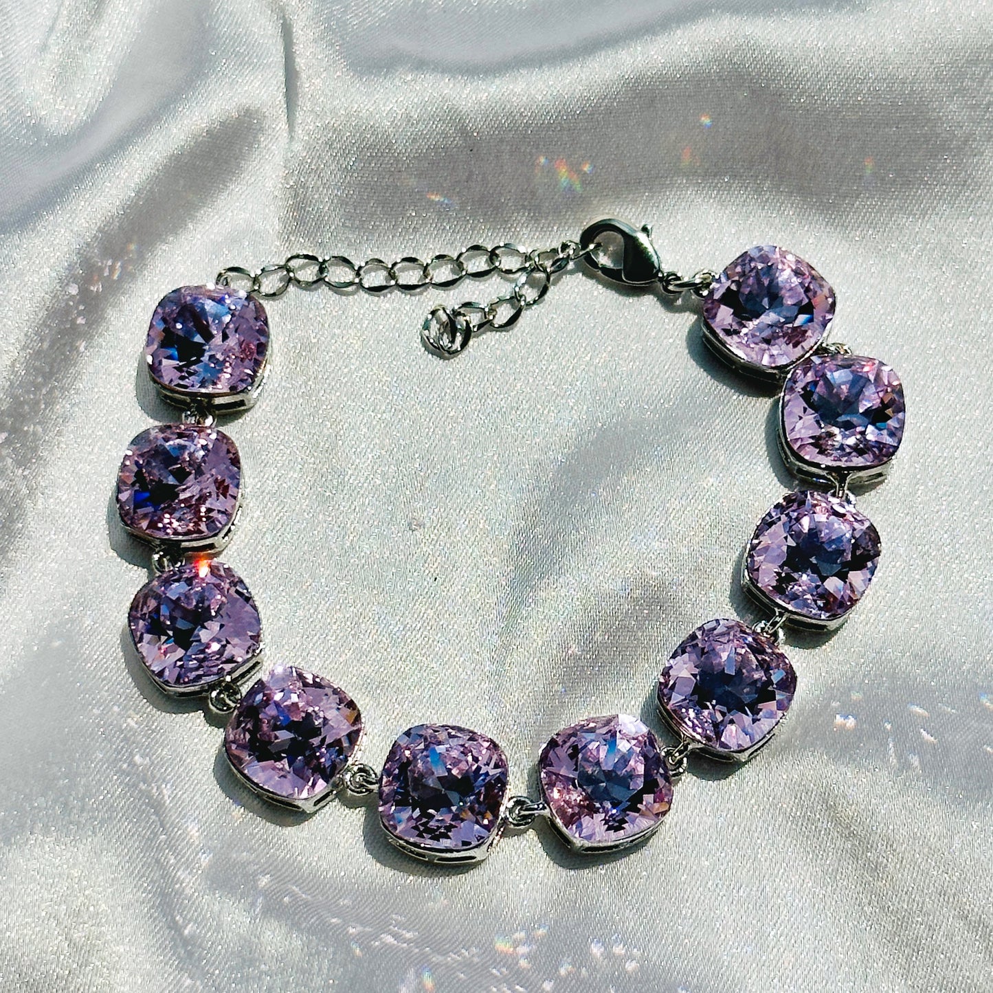 Light Amethyst Swarovski Crystals Silver Plated Chain Bracelet