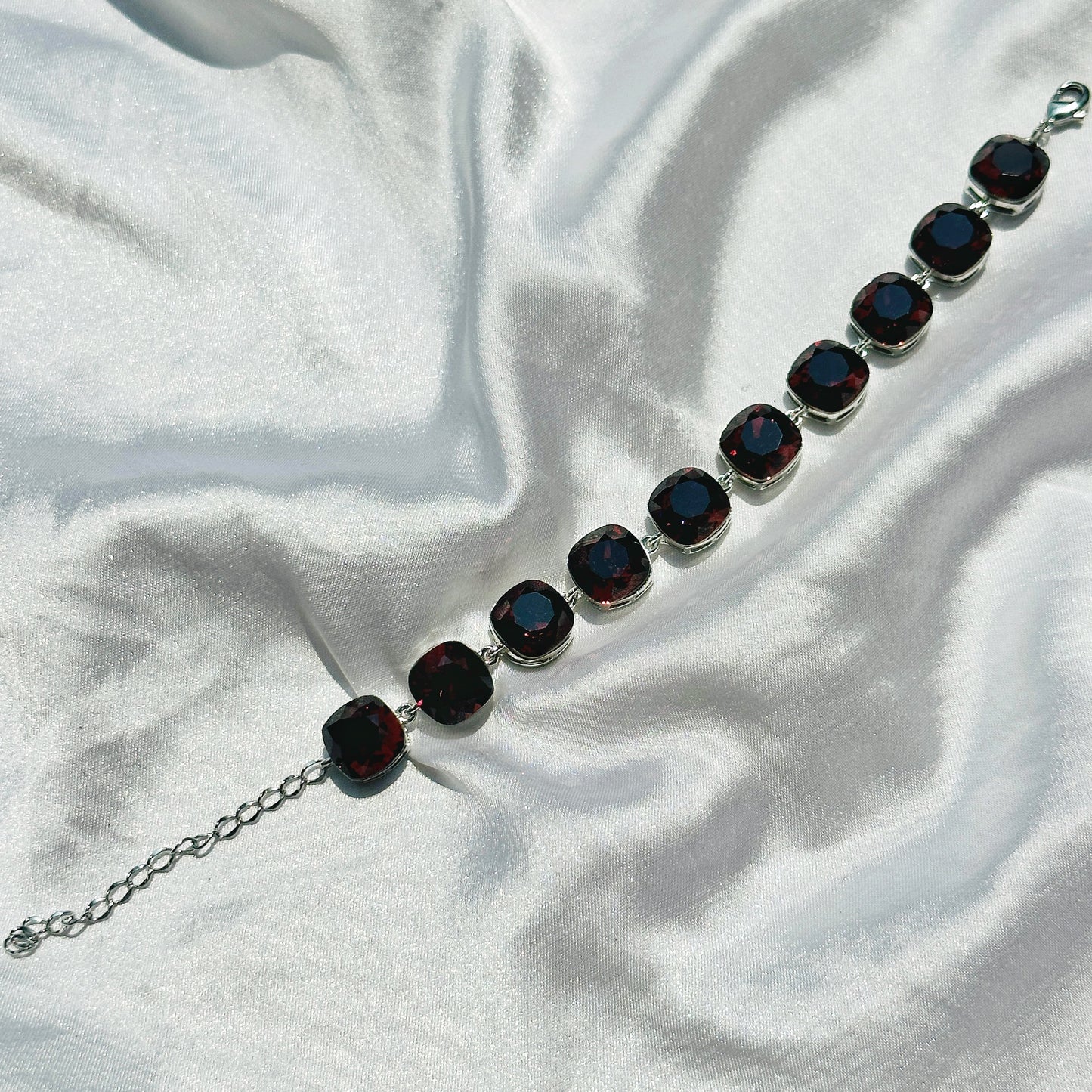 Garnet Swarovski Crystals Silver Plated Chain Bracelet