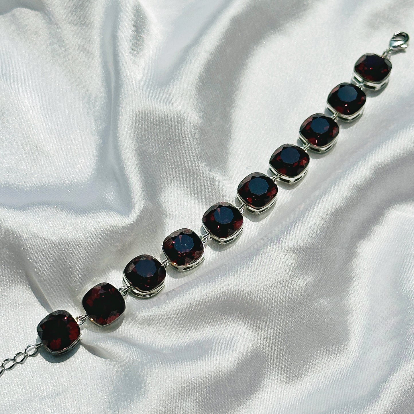 Garnet Swarovski Crystals Silver Plated Chain Bracelet