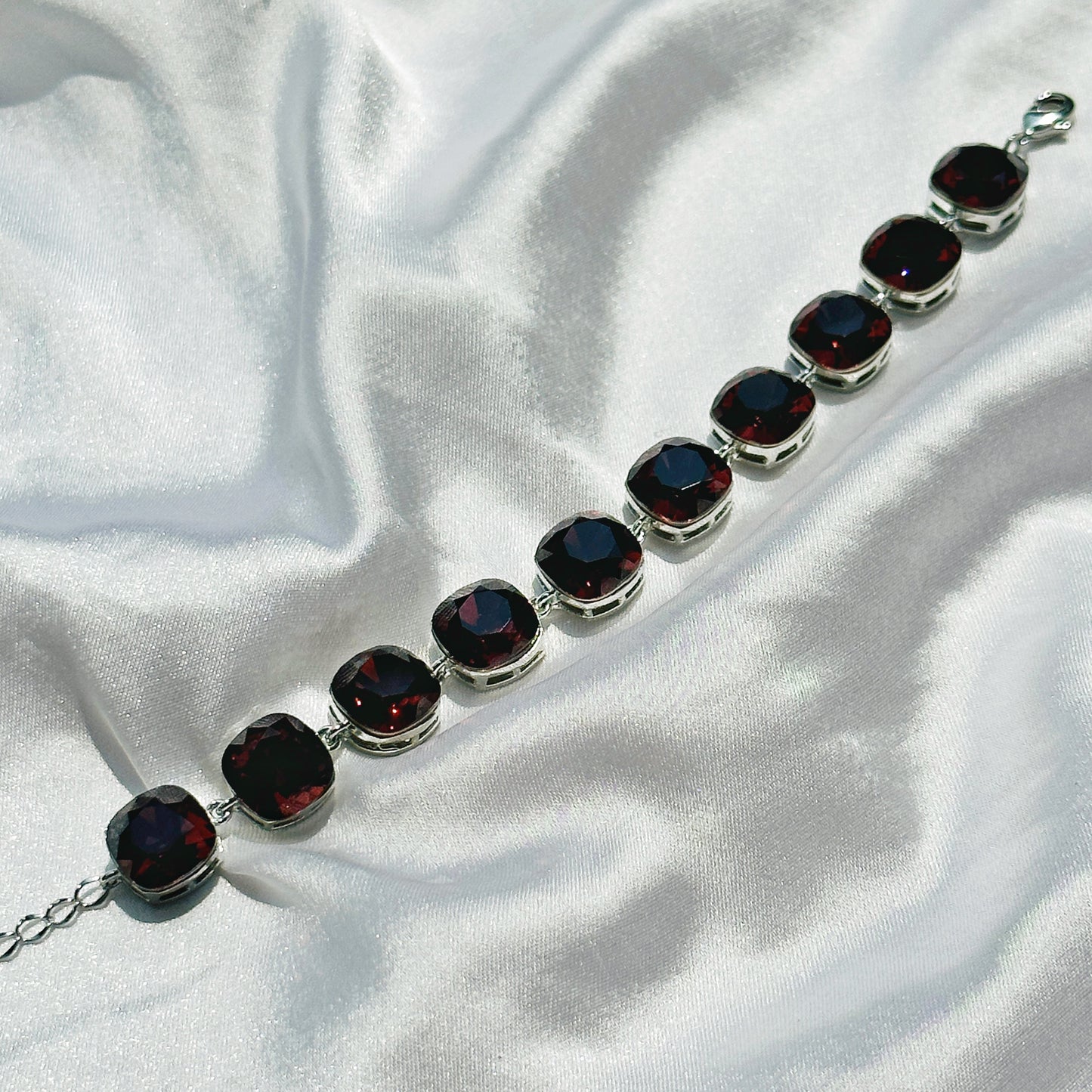 Garnet Swarovski Crystals Silver Plated Chain Bracelet