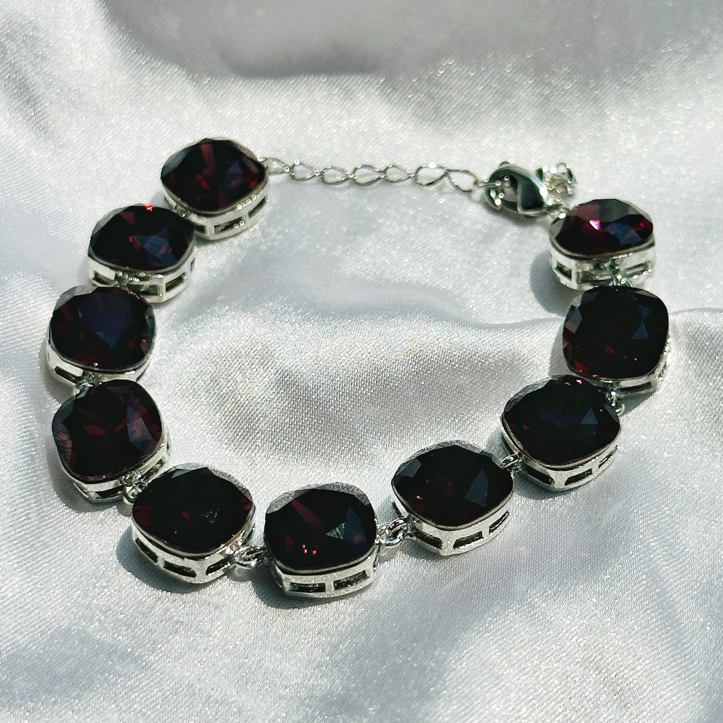 Garnet Swarovski Crystals Silver Plated Chain Bracelet