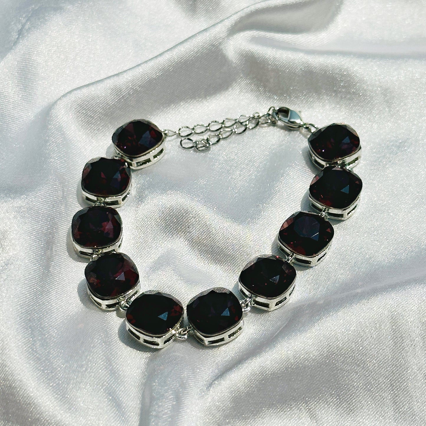 Garnet Swarovski Crystals Silver Plated Chain Bracelet