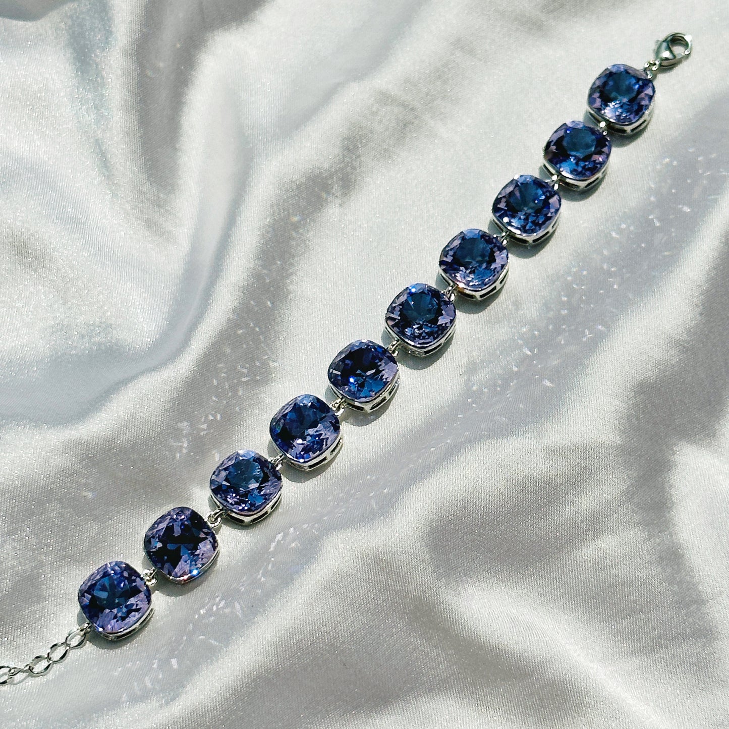 Tanzanite Swarovski Silver Plated Chain Bracelet
