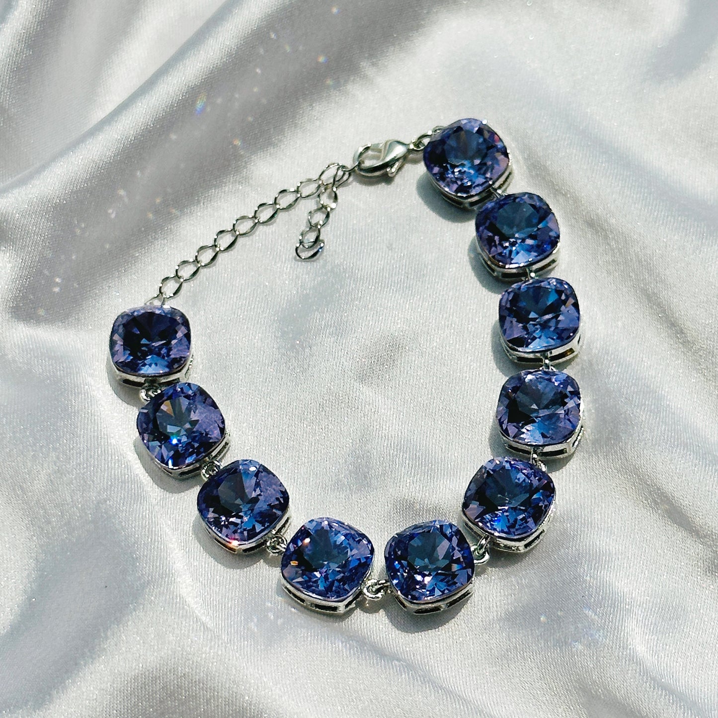 Tanzanite Swarovski Silver Plated Chain Bracelet