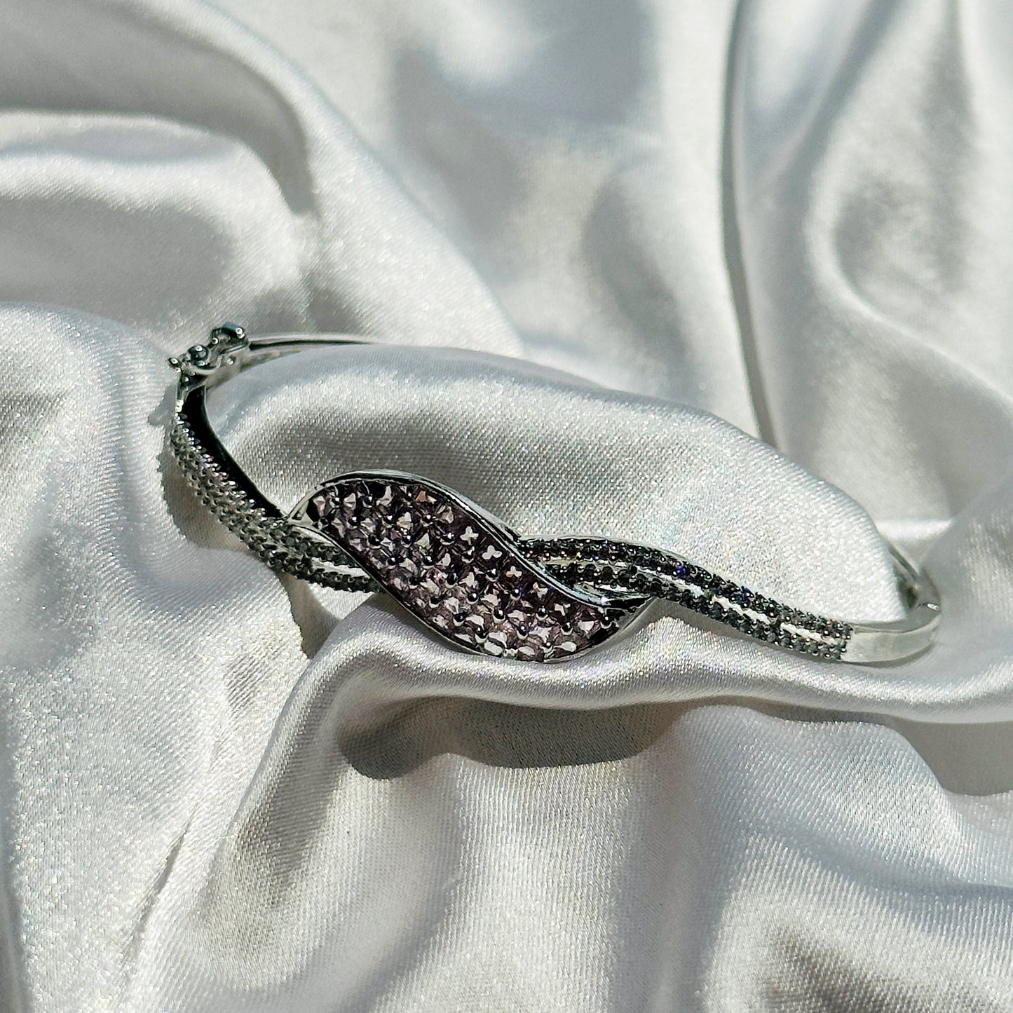 Pink Cubic Zircon American Diamond Silver Plated Bangle Bracelet