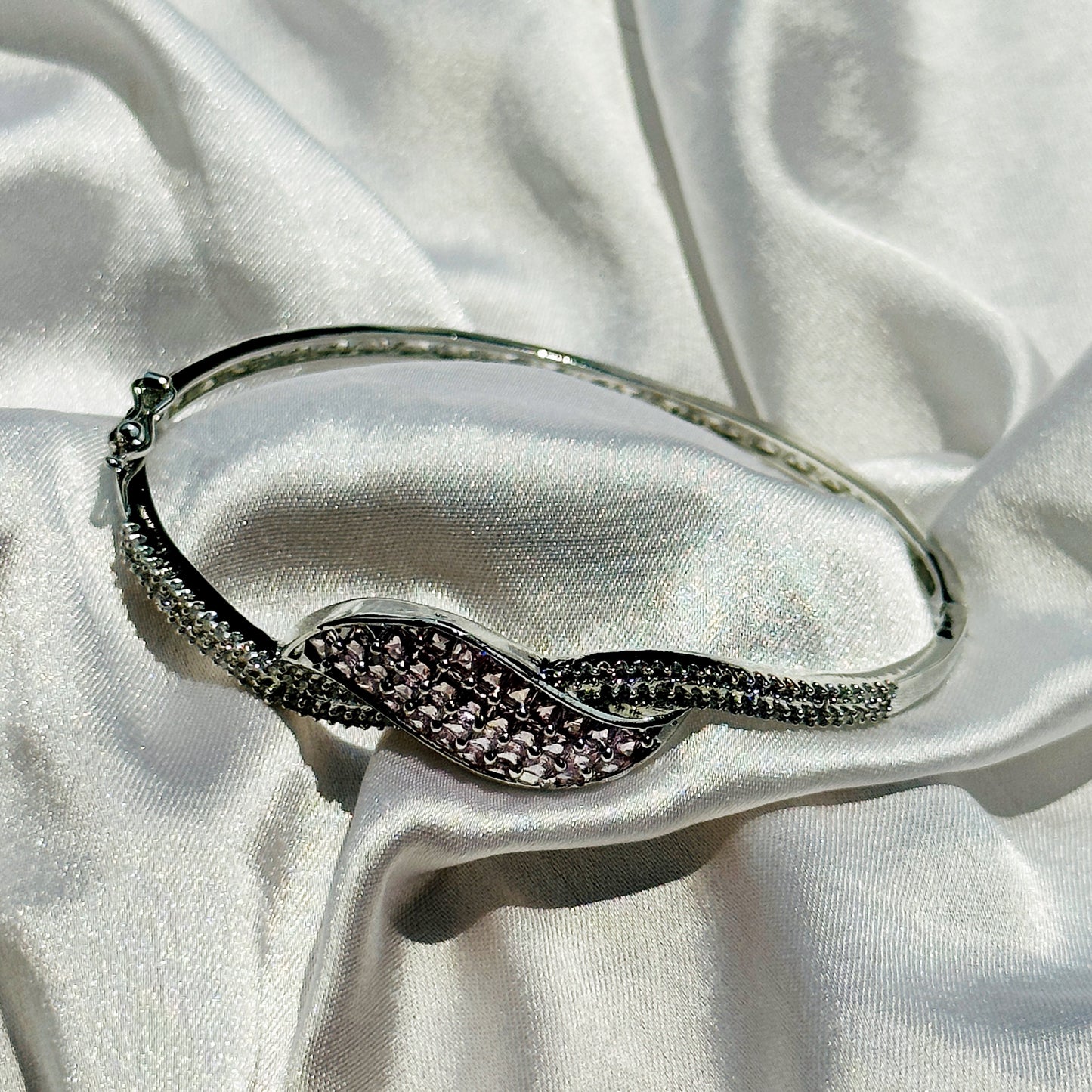 Pink Cubic Zircon American Diamond Silver Plated Bangle Bracelet