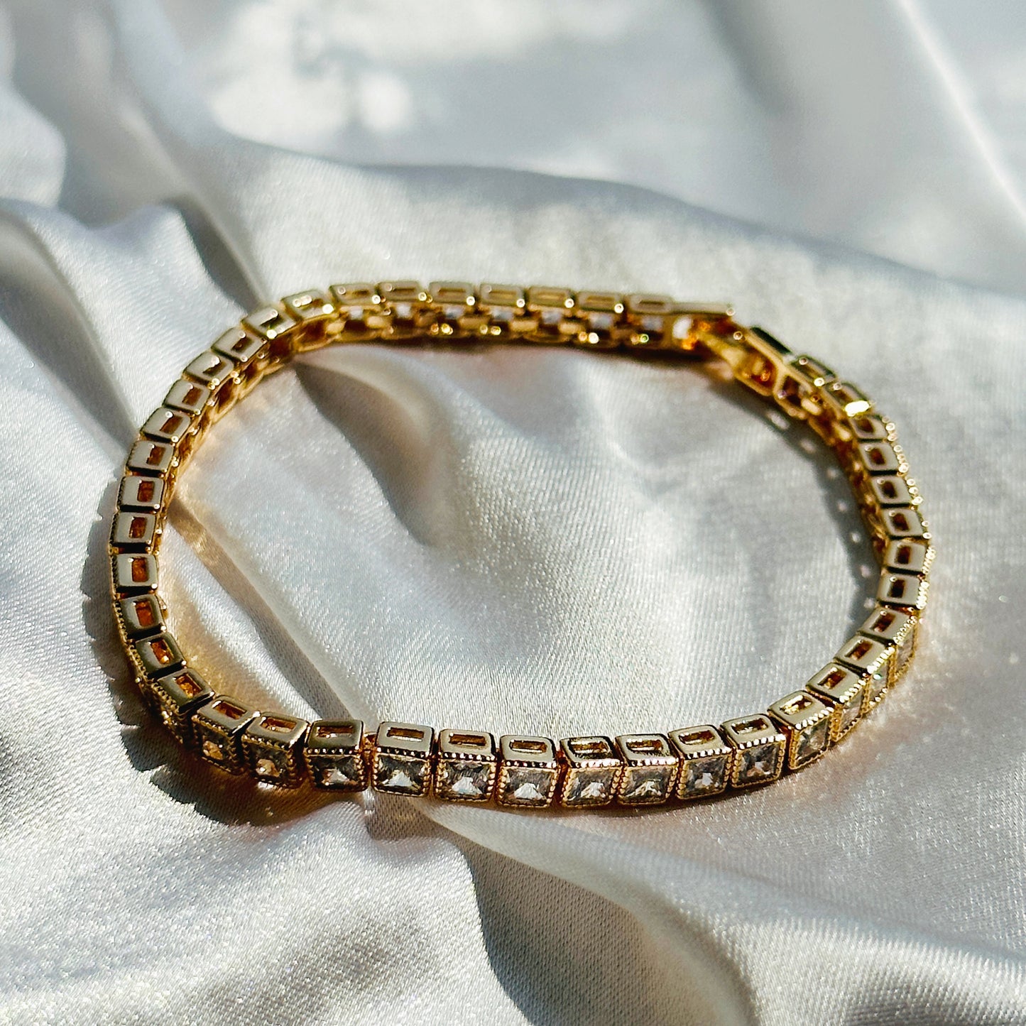American Diamond Gold Plated Chain Bracelet