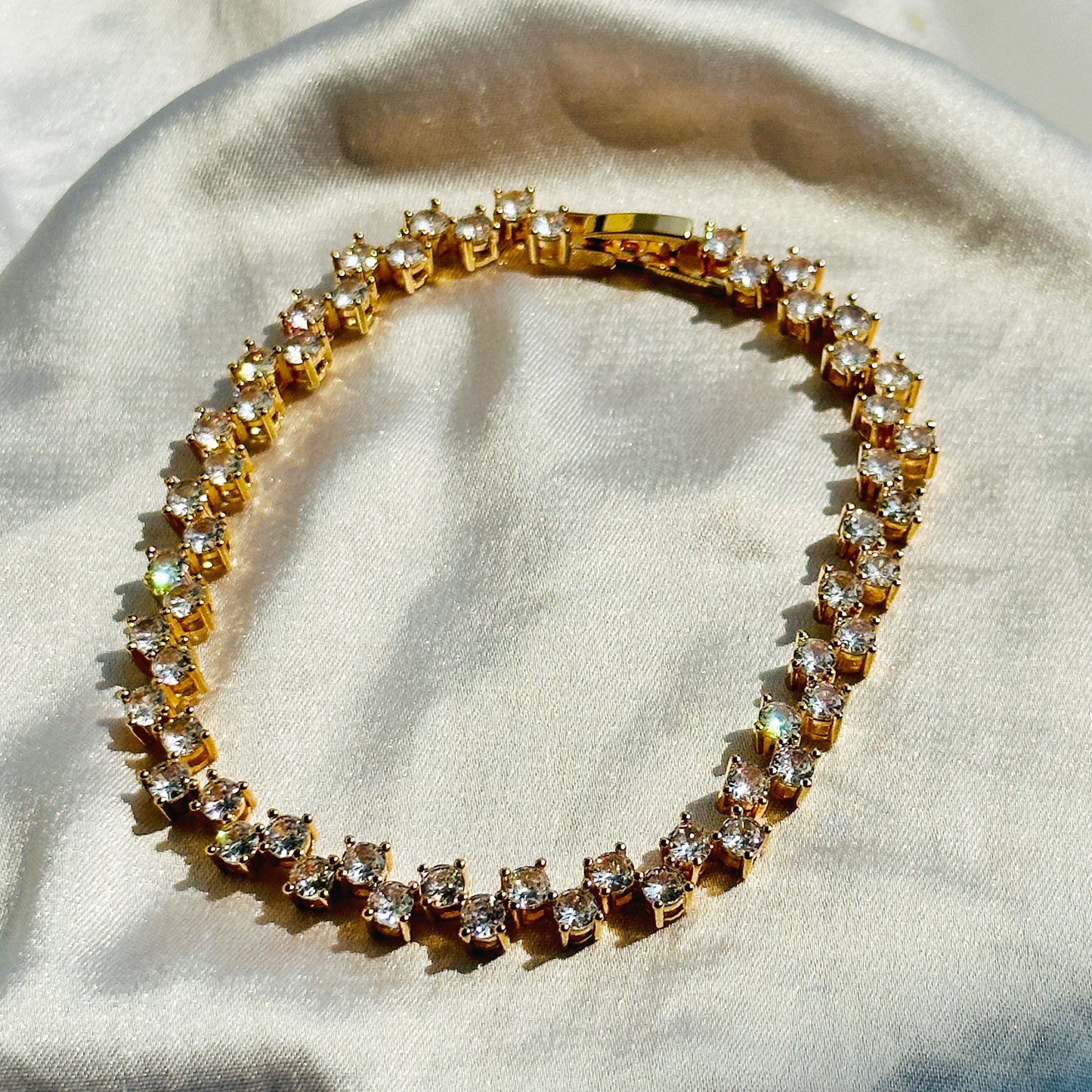 American Diamond Gold Plated Chain Bracelet