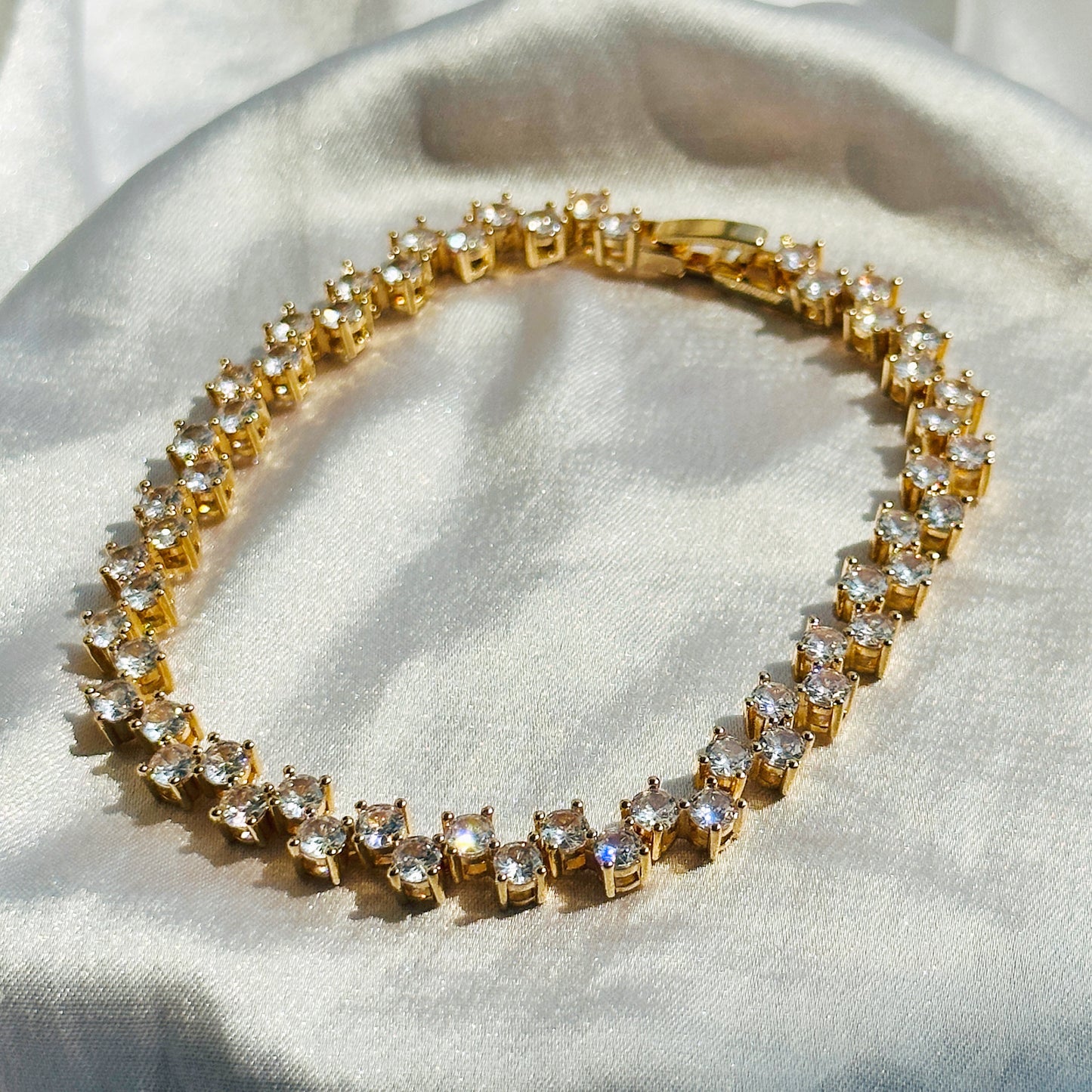 American Diamond Gold Plated Chain Bracelet