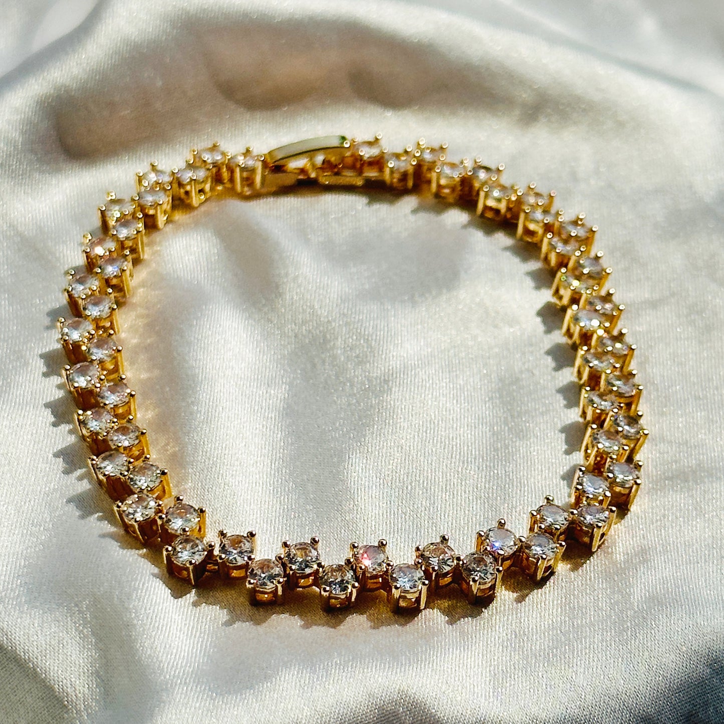 American Diamond Gold Plated Chain Bracelet