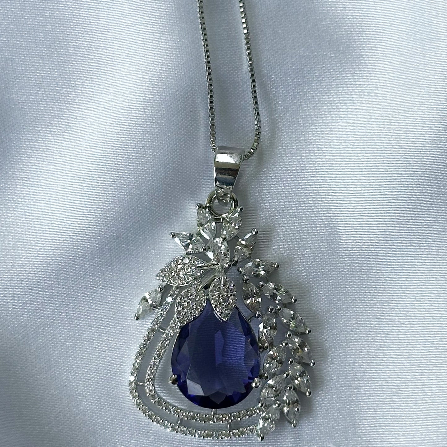 Deep Purple Amethyst Cubic Zircon American Diamond Silver Plated Pendant Set