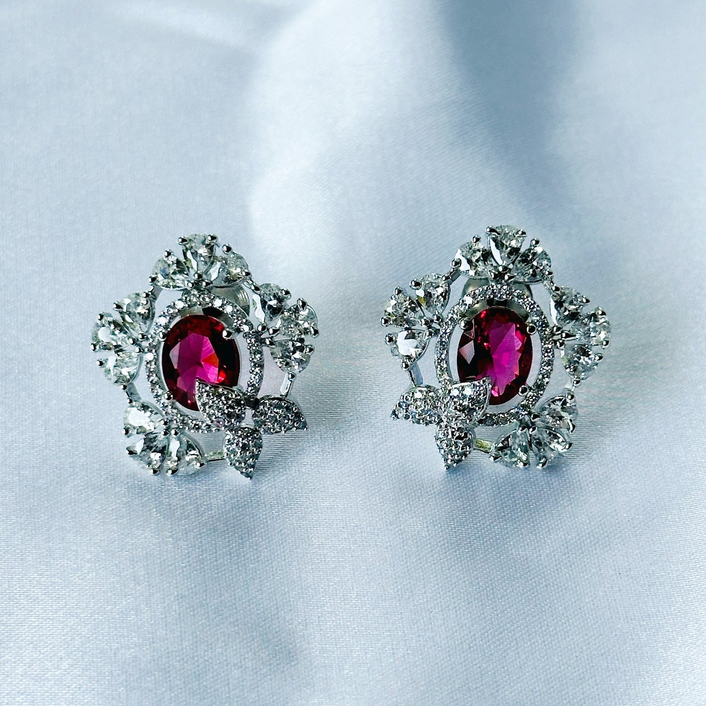 Red Ruby Cubic Zircon American Diamond Silver Plated Pendant Set