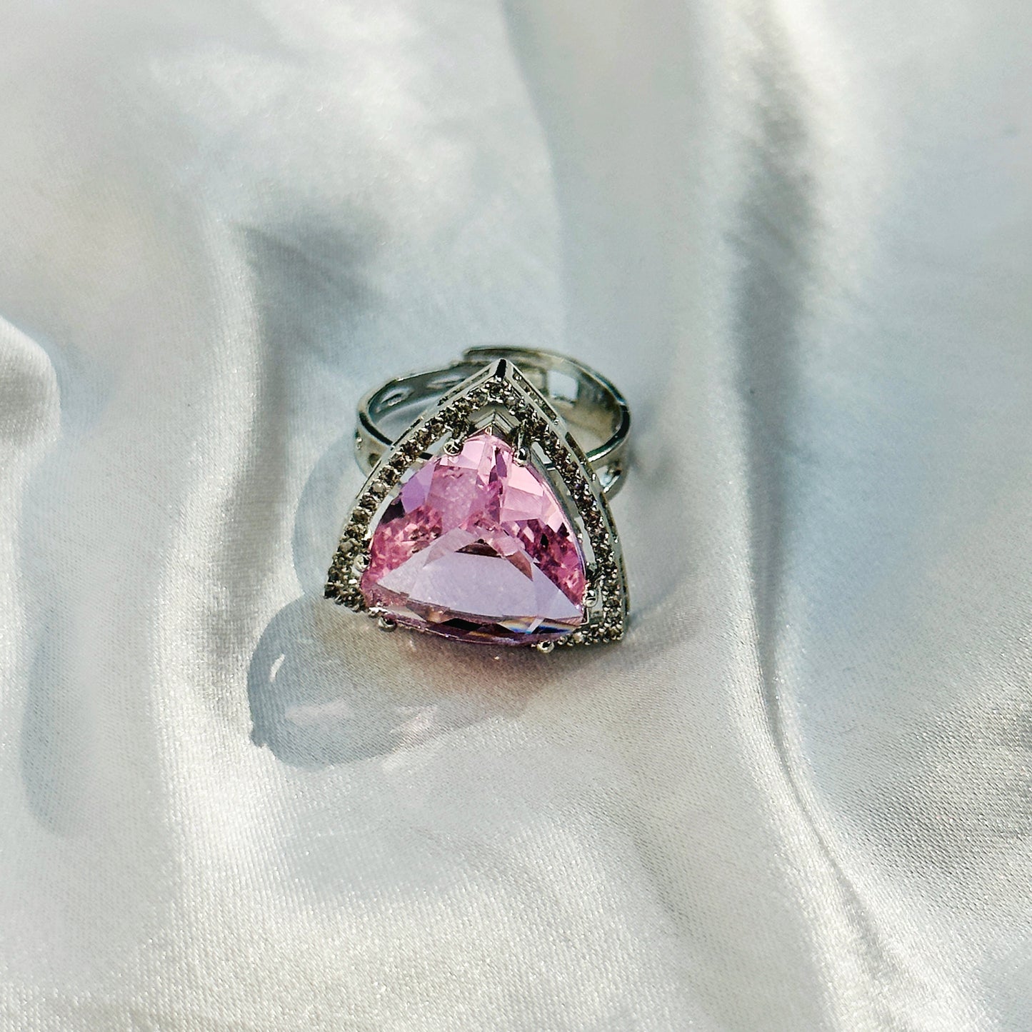 Pink Topaz Cubic Zircon American Diamond Silver Plated Adjustable Ring