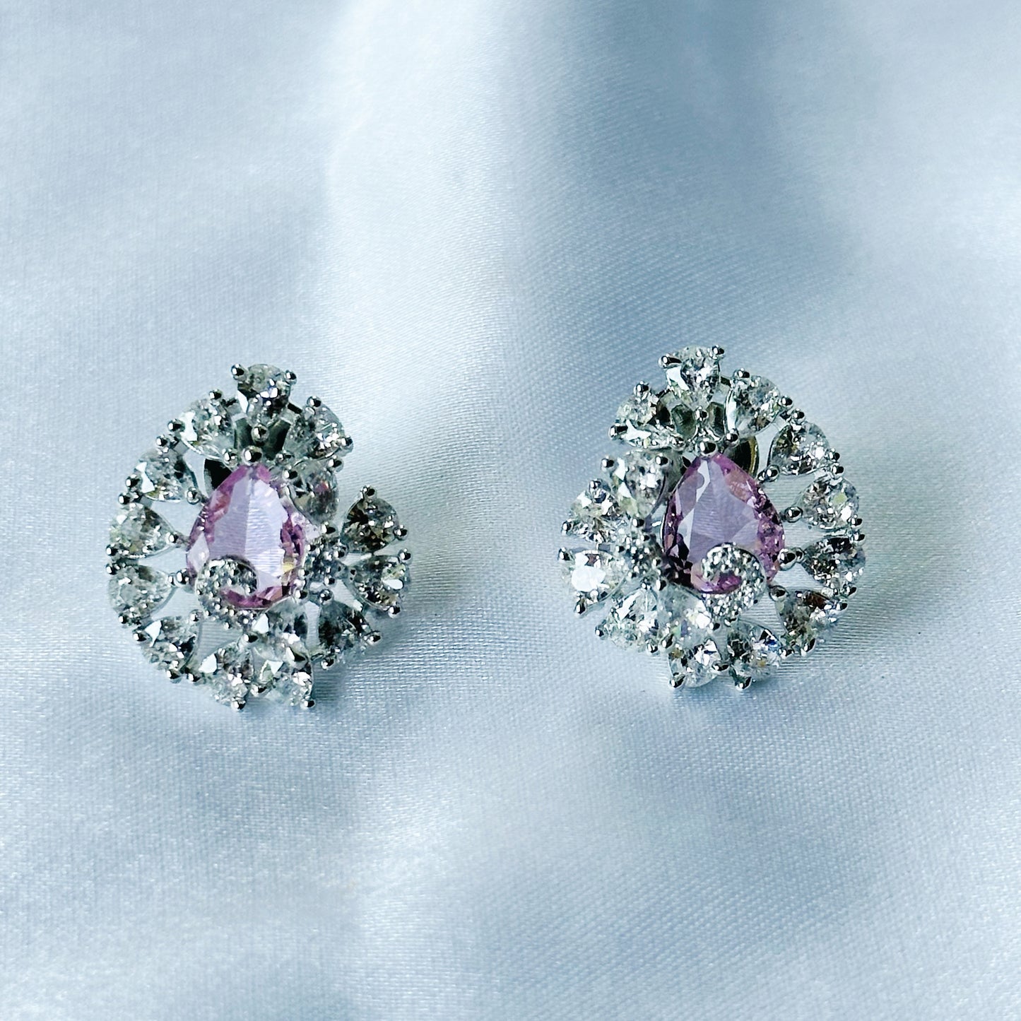 Pink Topaz Cubic Zircon American Diamond Silver Plated Pendant Set