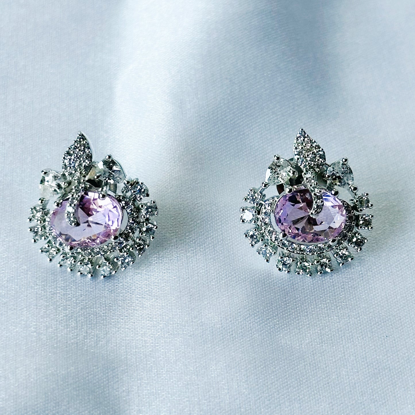 Pink Topaz Cubic Zircon American Diamond Silver Plated Pendant Set