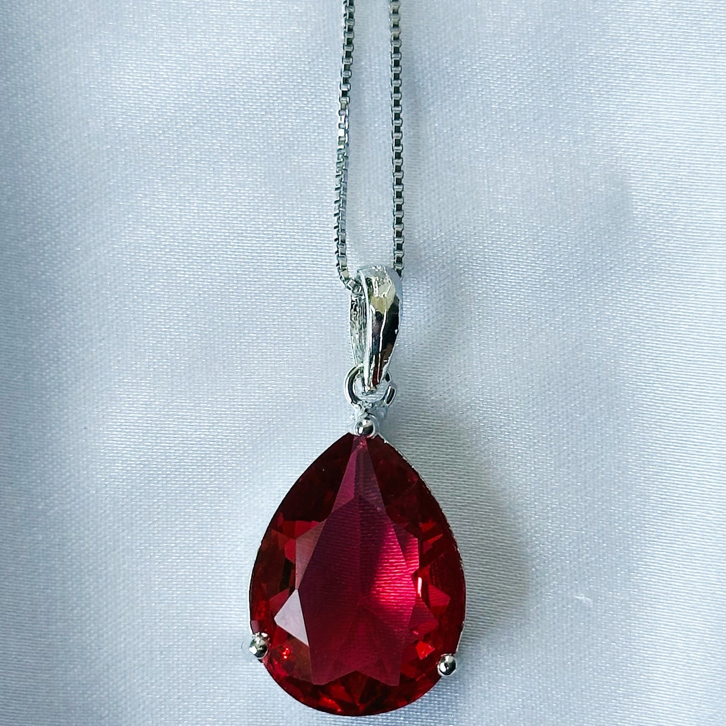 Red Ruby Cubic Zircon American Diamond Silver Plated Pendant Set
