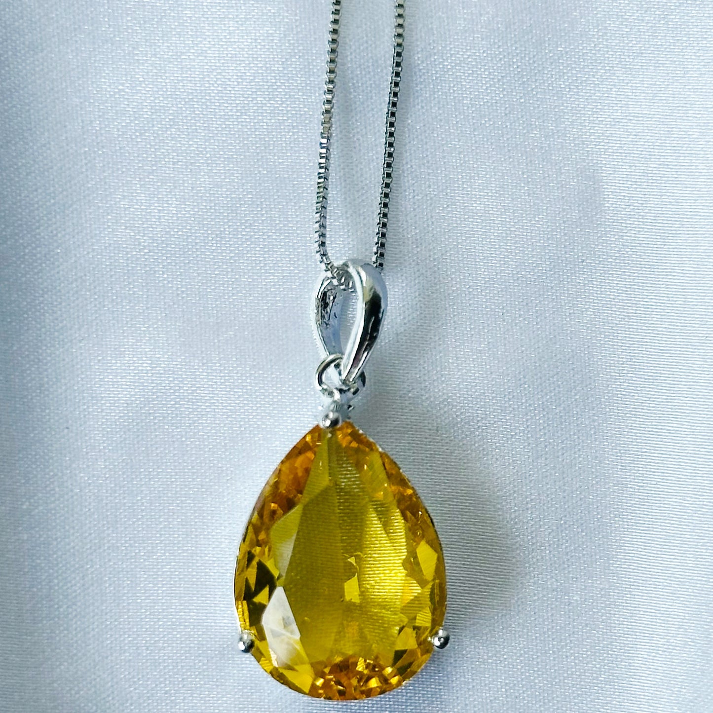 Yellow Topaz Cubic Zircon American Diamond Silver Plated Pendant Set