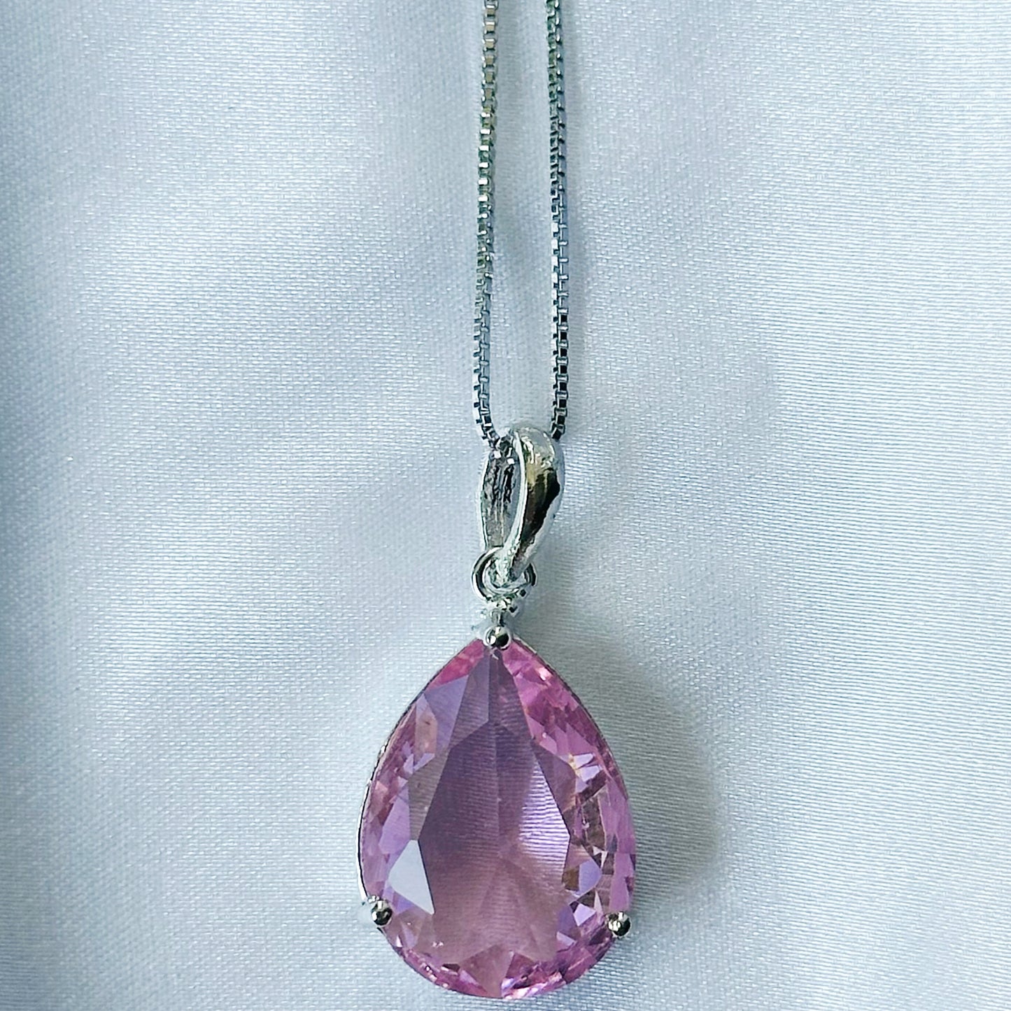 Pink Topaz Cubic Zircon American Diamond Silver Plated Pendant Set