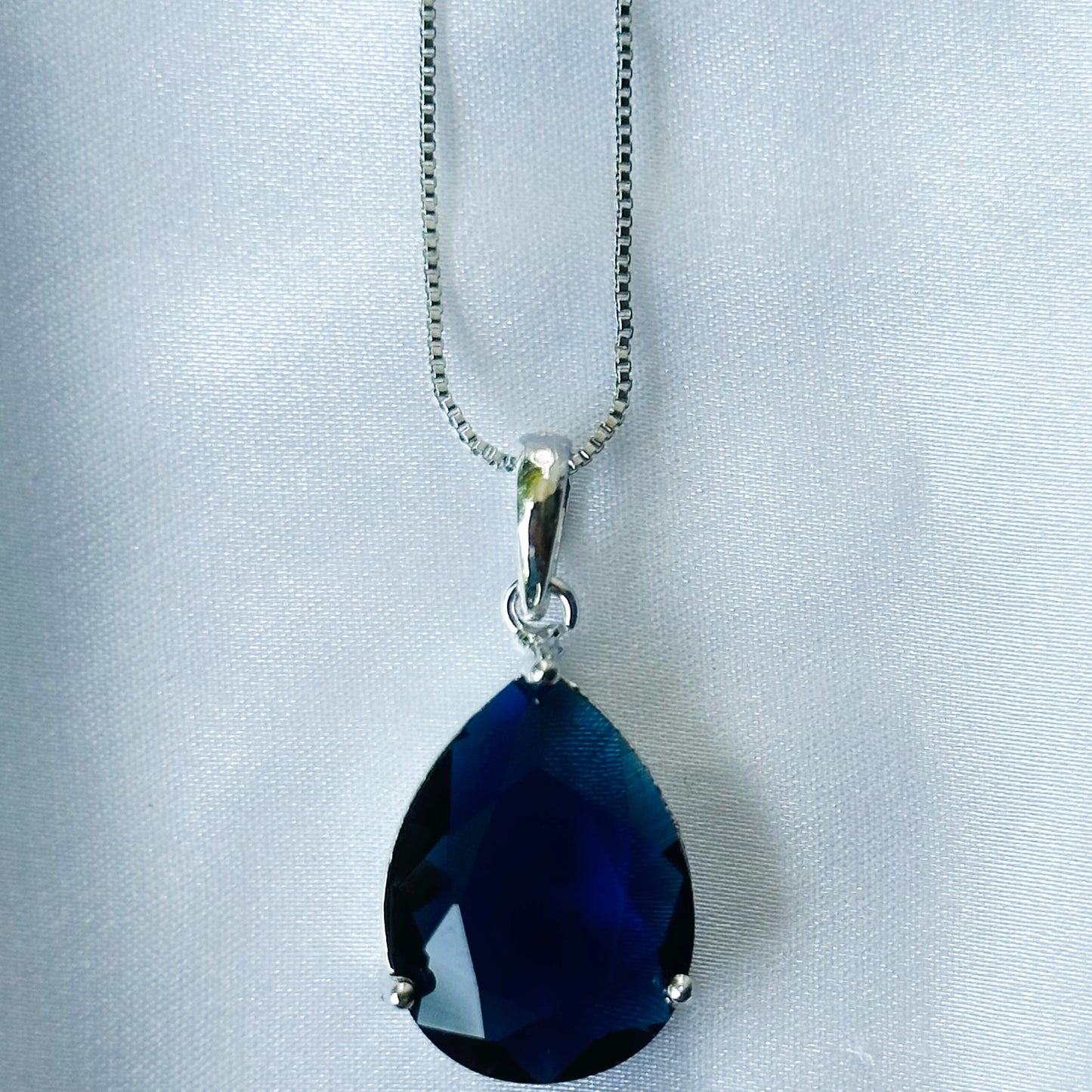 Blue Sapphire Cubic Zircon American Diamond Silver Plated Pendant Set