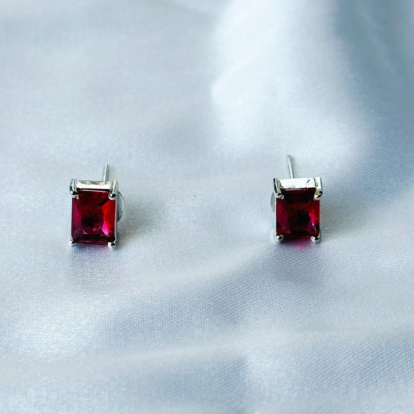 Red Ruby Cubic Zircon American Diamond Silver Plated Pendant Set