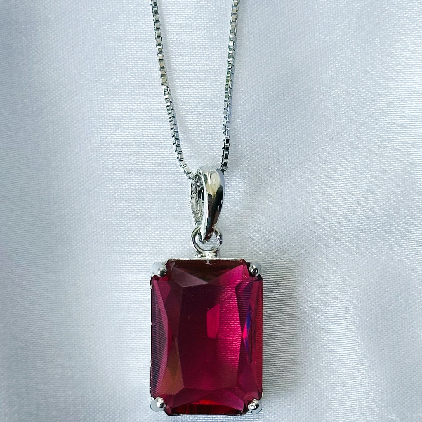 Red Ruby Cubic Zircon American Diamond Silver Plated Pendant Set