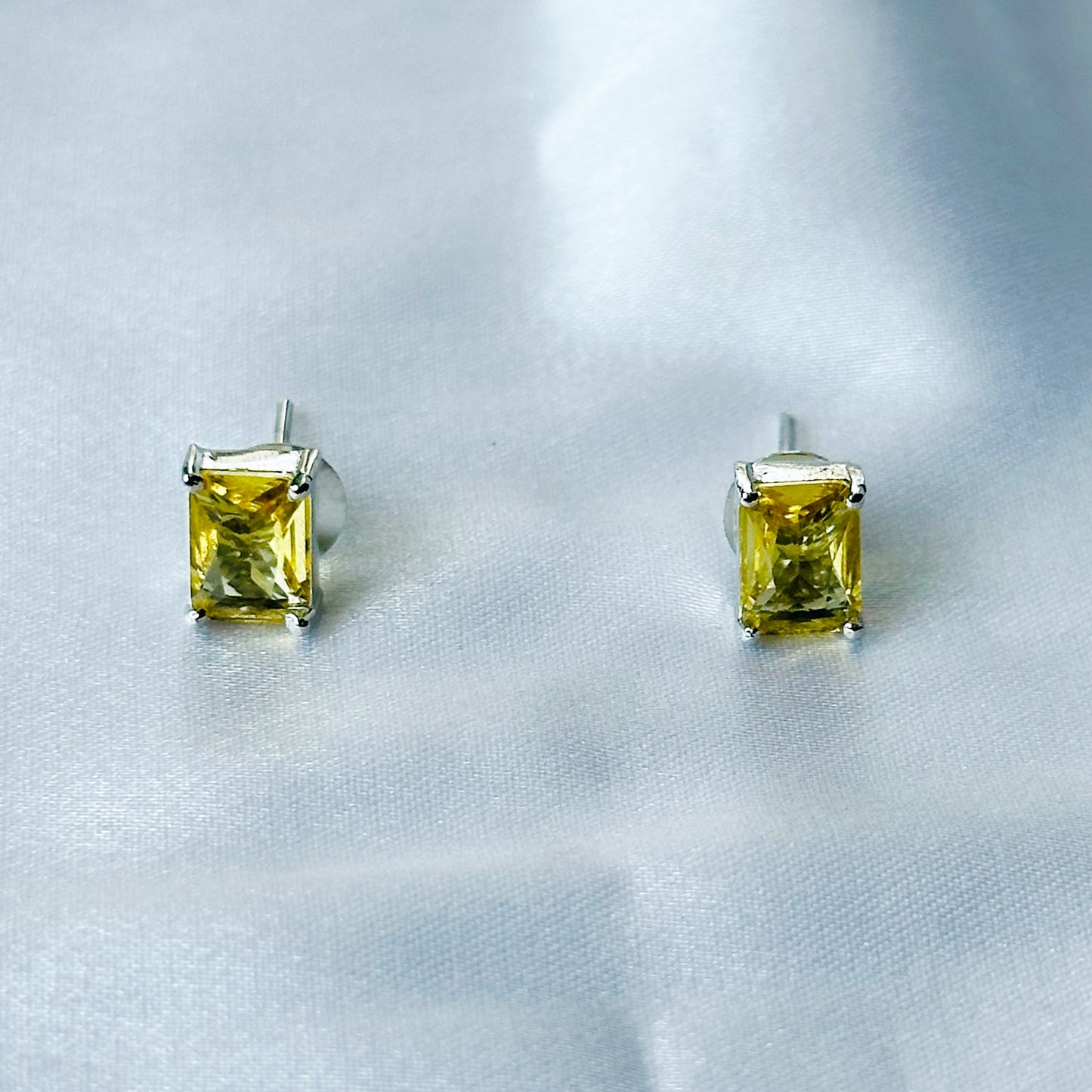 Yellow Topaz Cubic Zircon American Diamond Silver Plated Pendant Set