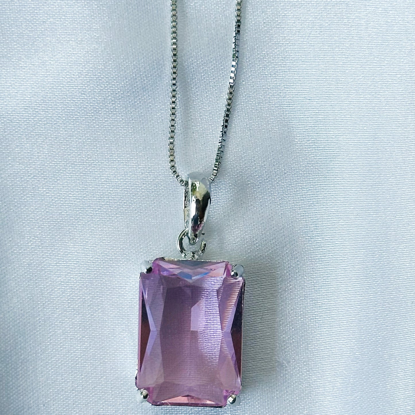 Pink Topaz Cubic Zircon American Diamond Silver Plated Pendant Set