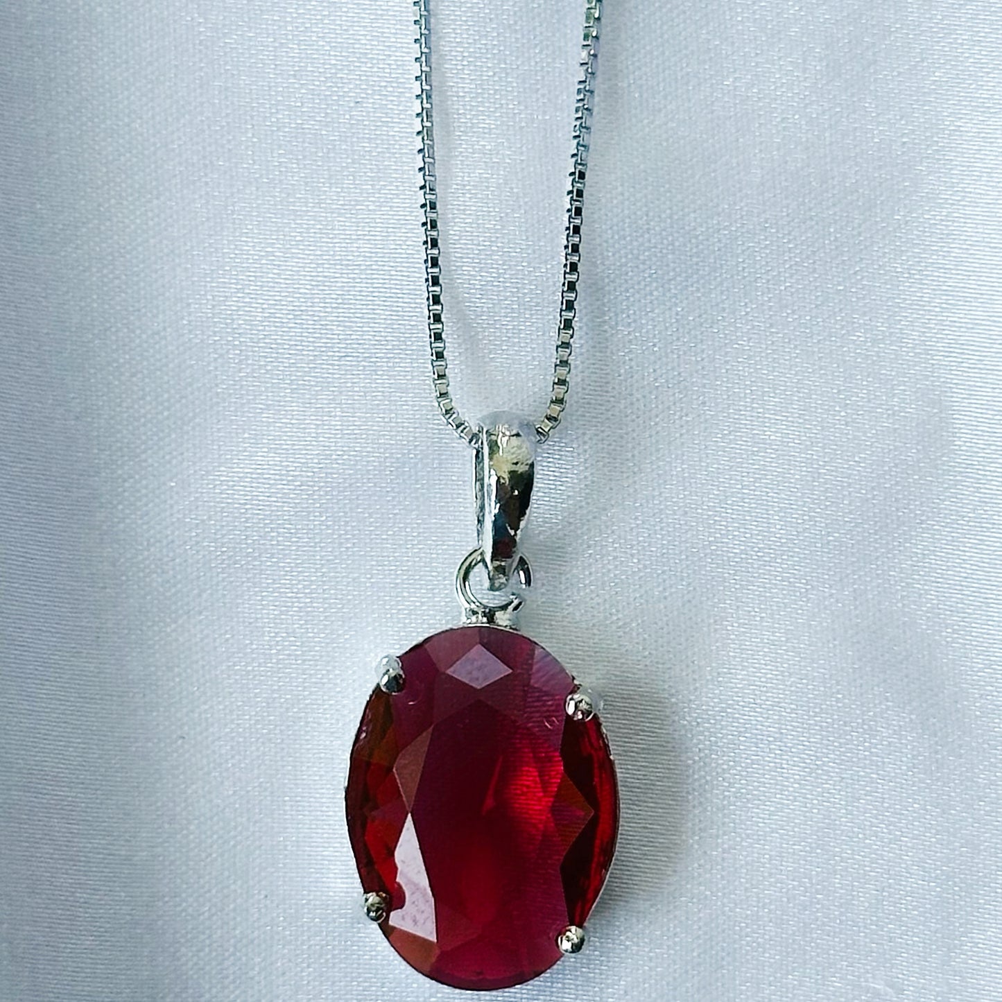Red Ruby Cubic Zircon American Diamond Silver Plated Pendant Set