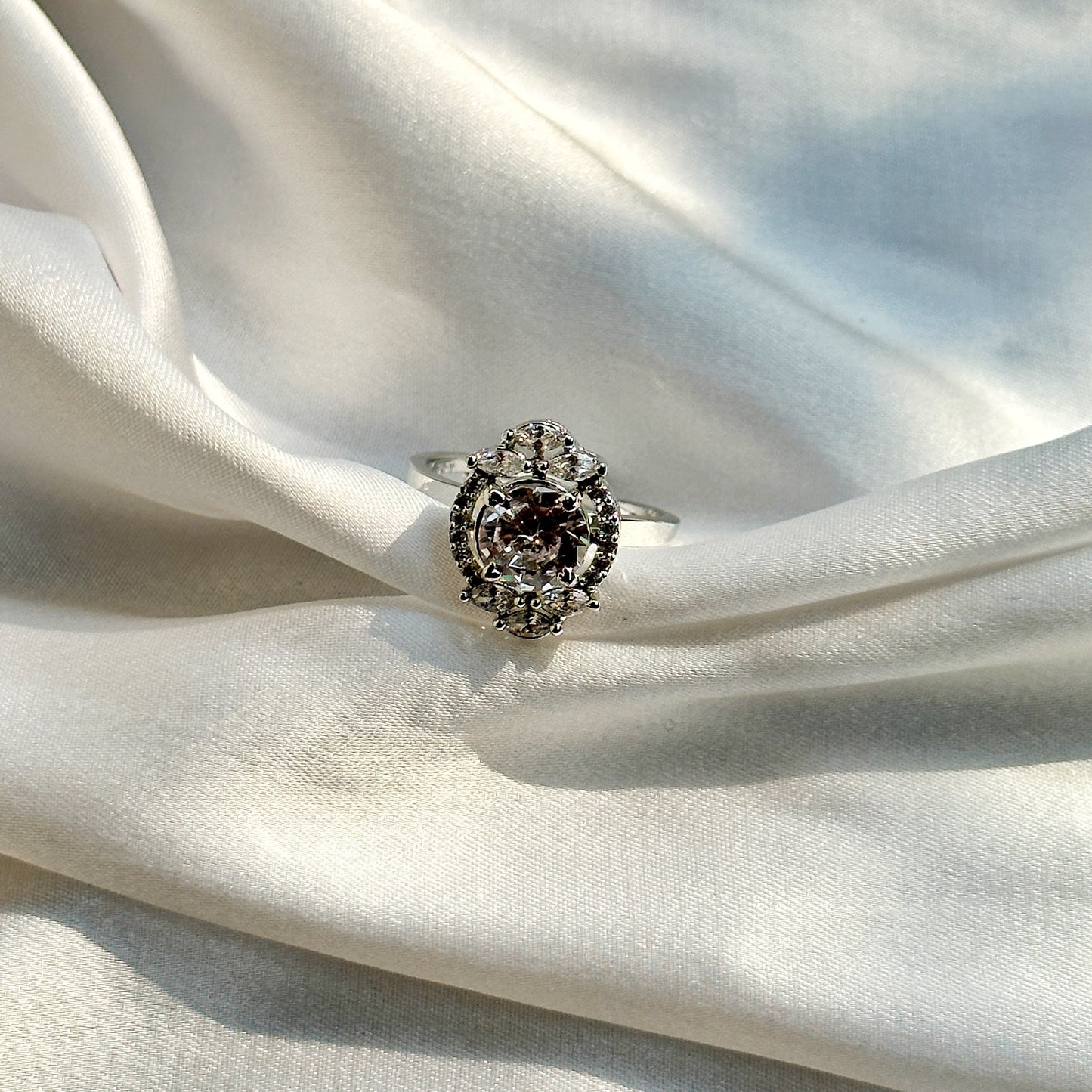 American Diamond Silver Plated Adjustable Ring