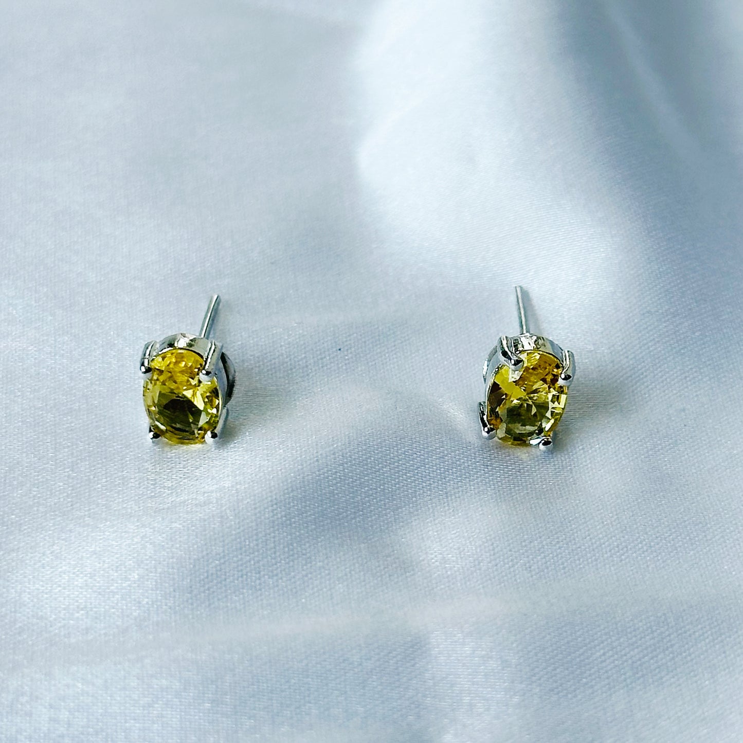 Yellow Topaz Cubic Zircon American Diamond Silver Plated Pendant Set
