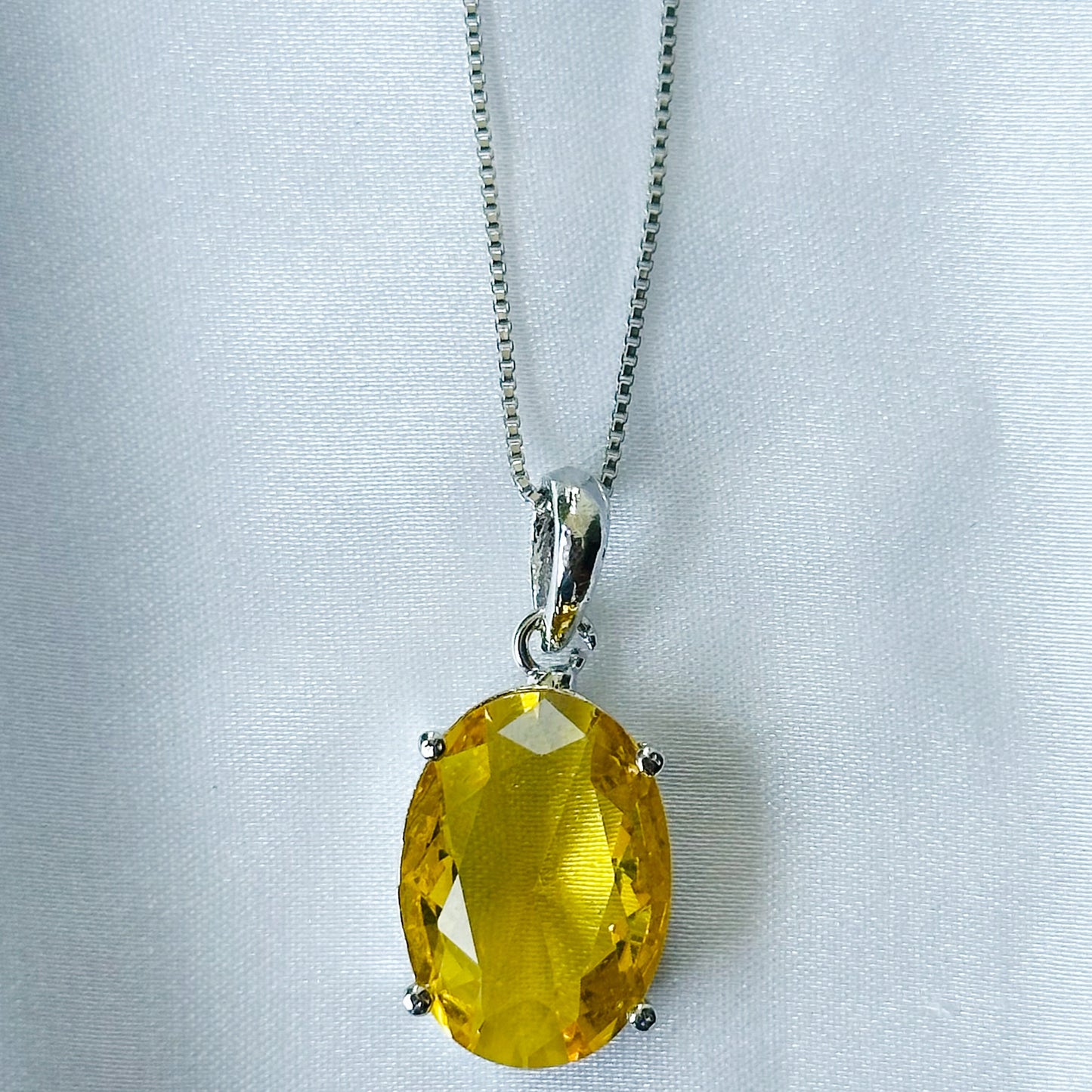 Yellow Topaz Cubic Zircon American Diamond Silver Plated Pendant Set
