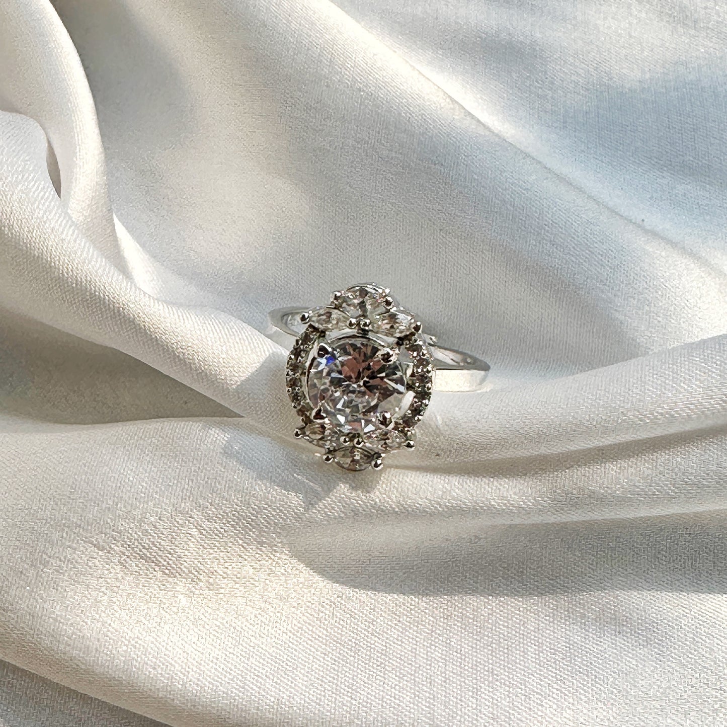 American Diamond Silver Plated Adjustable Ring