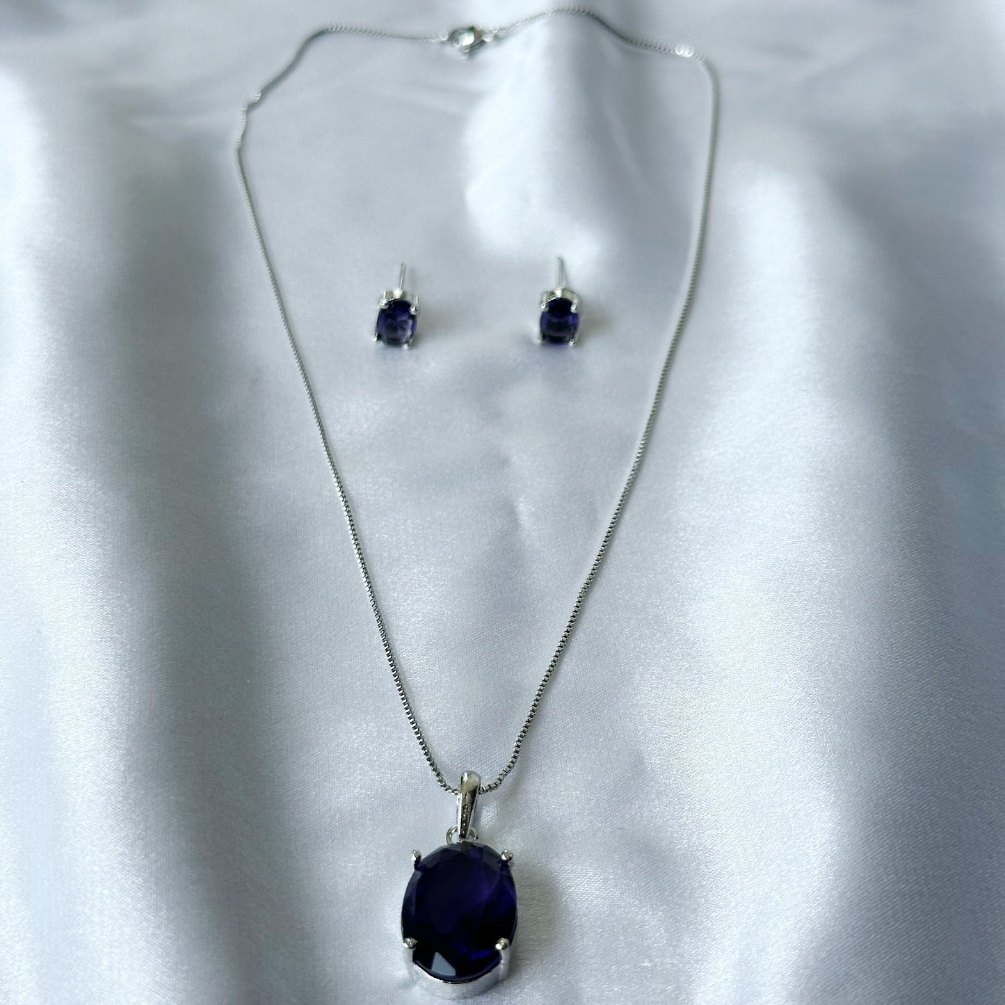 Deep Purple Amethyst Cubic Zircon American Diamond Silver Plated Pendant Set