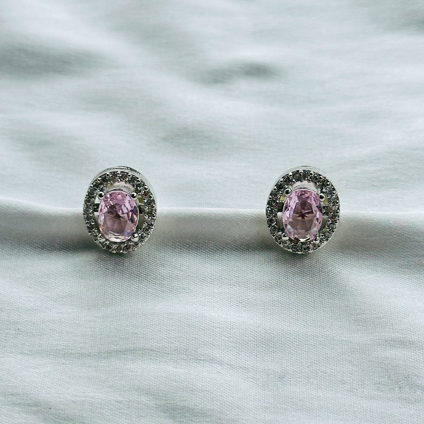 Pink Topaz Cubic Zircon American Diamond Silver Plated Pendant Set Combo