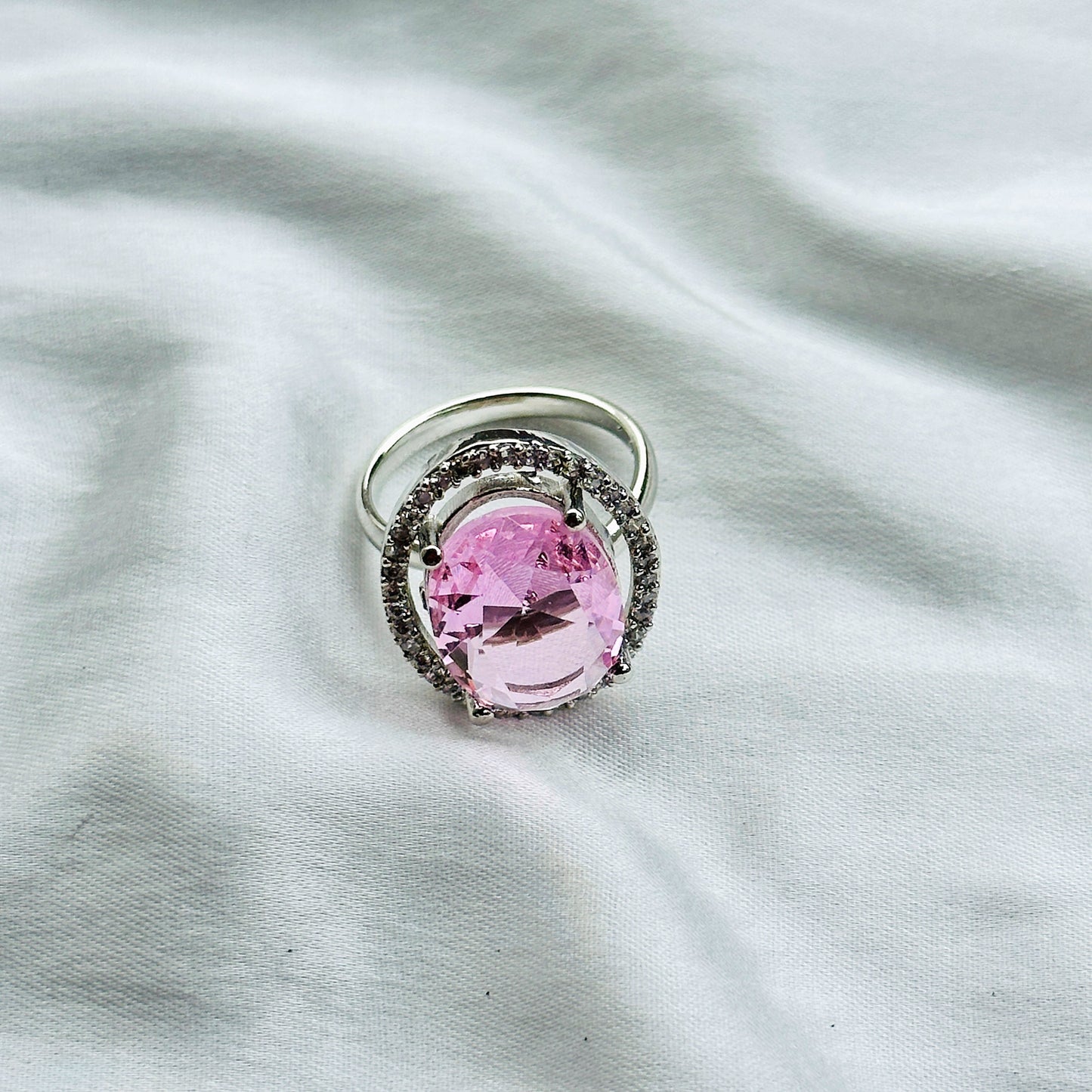 Pink Topaz Cubic Zircon American Diamond Silver Plated Pendant Set Combo