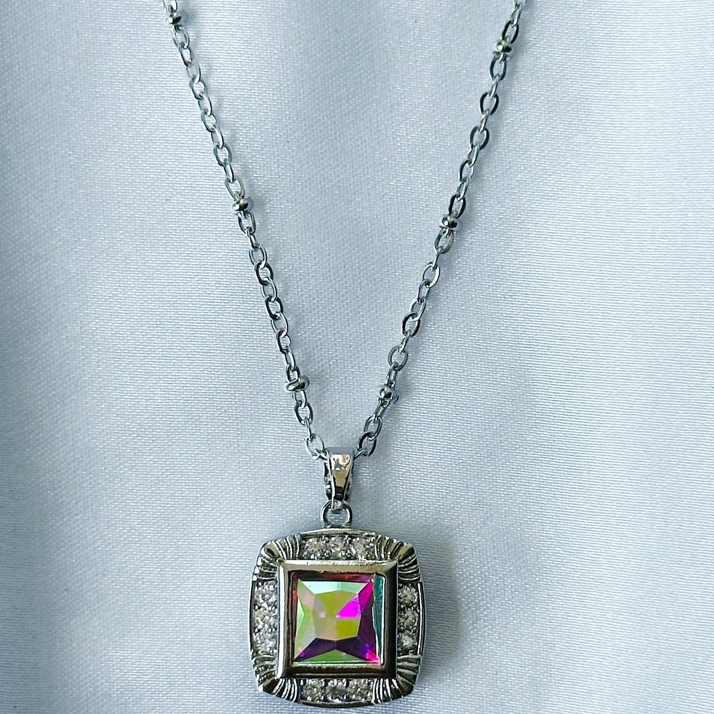 DIY 7 Interchangeable American Diamond Stones Silver Plated Necklace