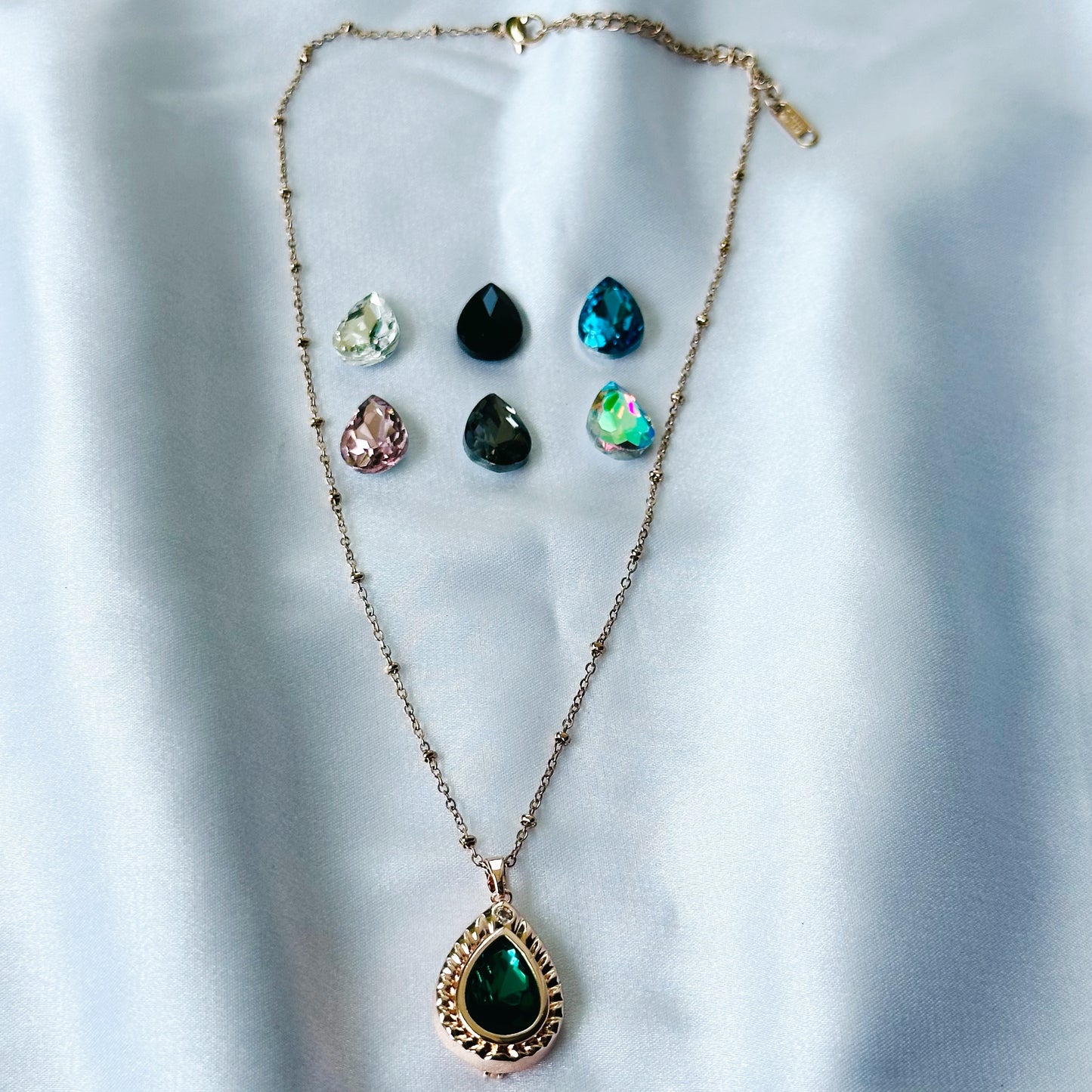 DIY 7 Interchangeable American Diamond Stones Rose Gold Plated Necklace