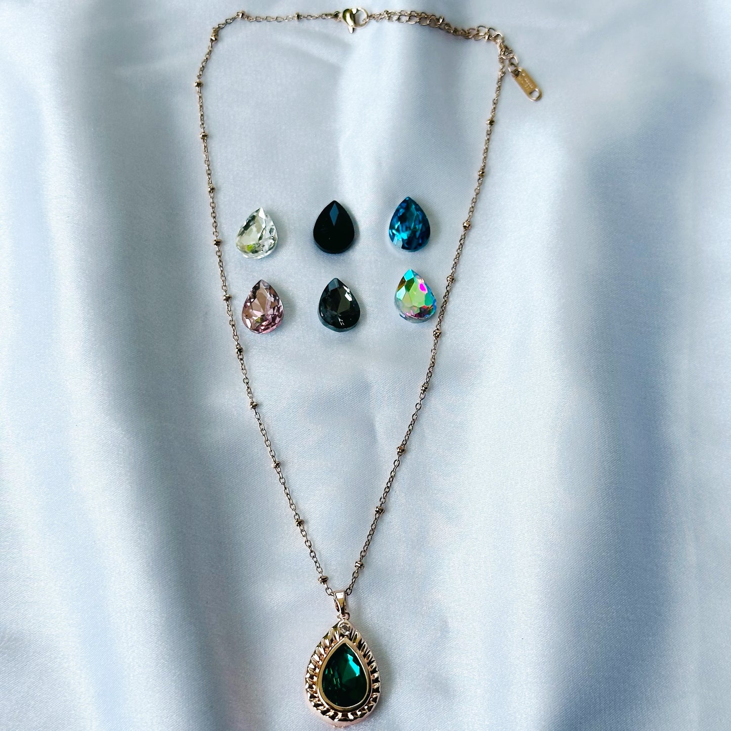 DIY 7 Interchangeable American Diamond Stones Rose Gold Plated Necklace