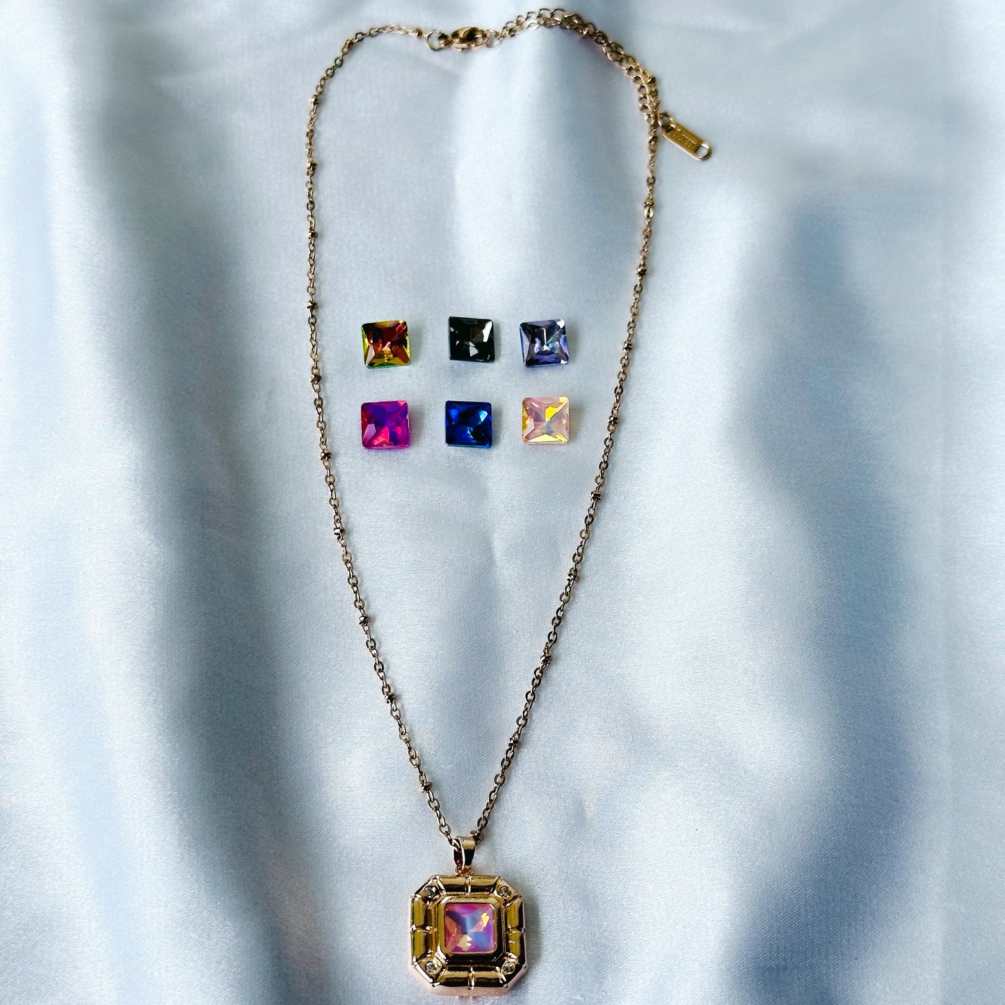 DIY 7 Interchangeable American Diamond Stones Rose Gold Plated Necklace