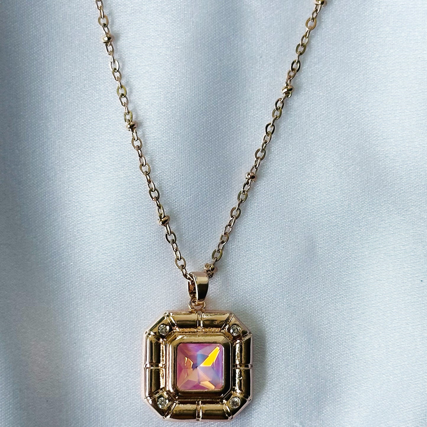 DIY 7 Interchangeable American Diamond Stones Rose Gold Plated Necklace