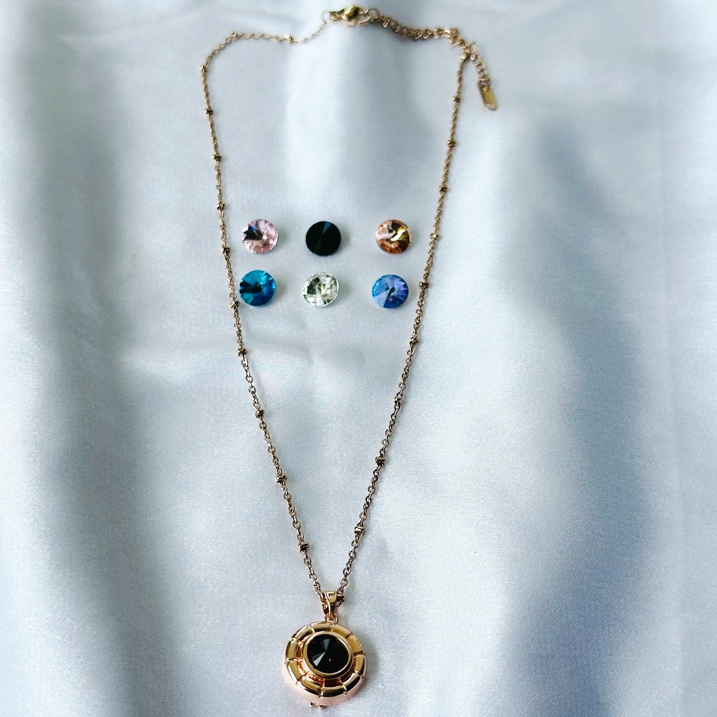 DIY 7 Interchangeable American Diamond Stones Rose Gold Plated Necklace