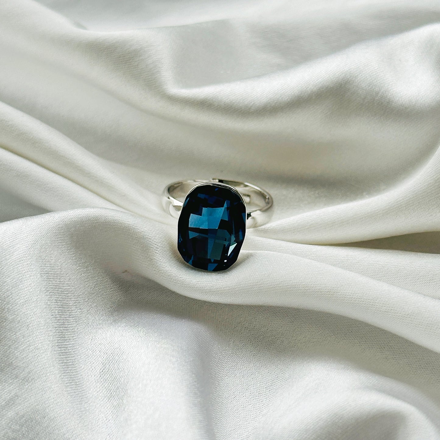 Blue Montana Swarovski Crystal Silver Plated Adjustable Ring