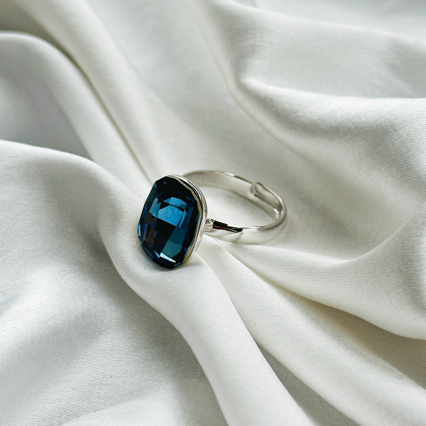 Blue Montana Swarovski Crystal Silver Plated Adjustable Ring