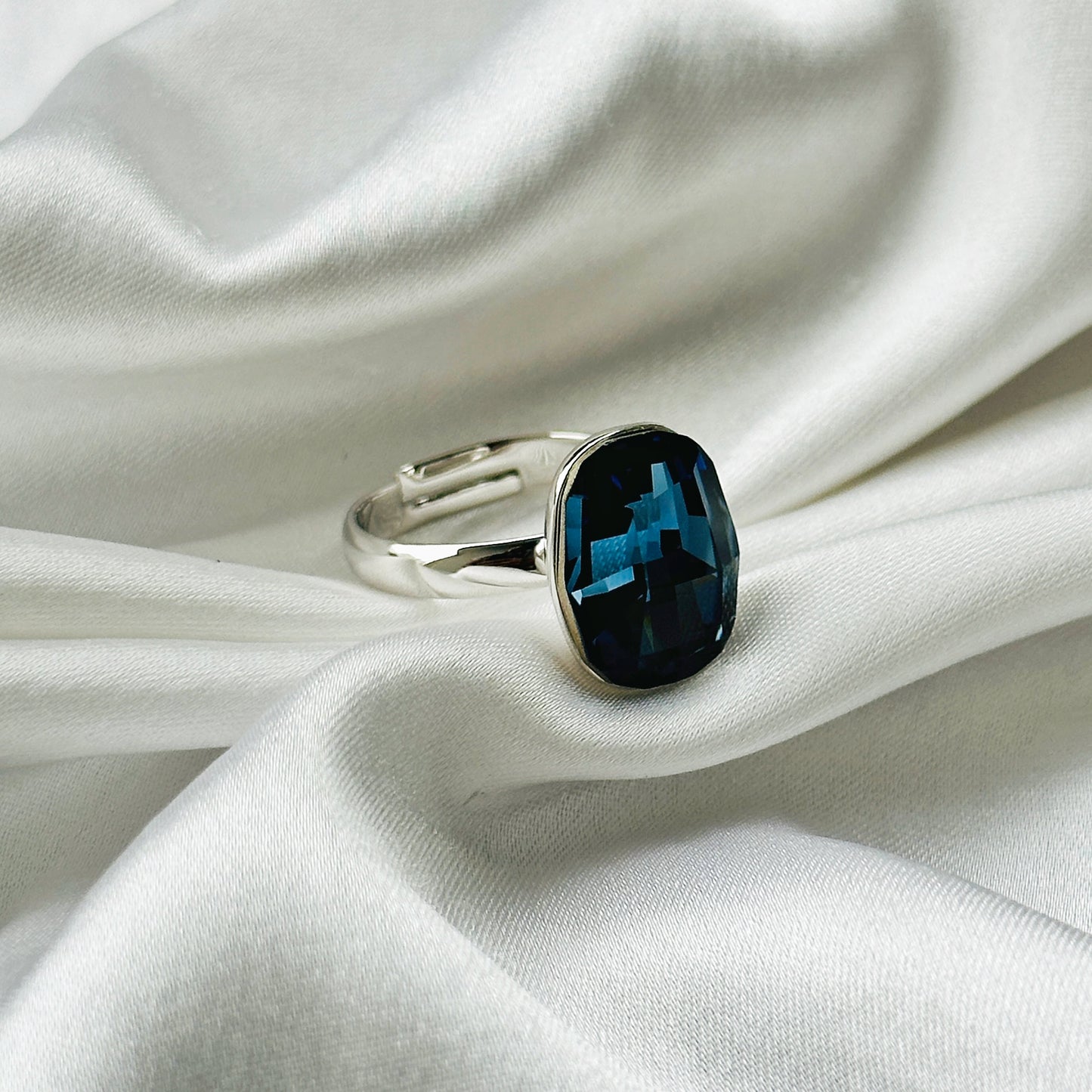 Blue Montana Swarovski Crystal Silver Plated Adjustable Ring
