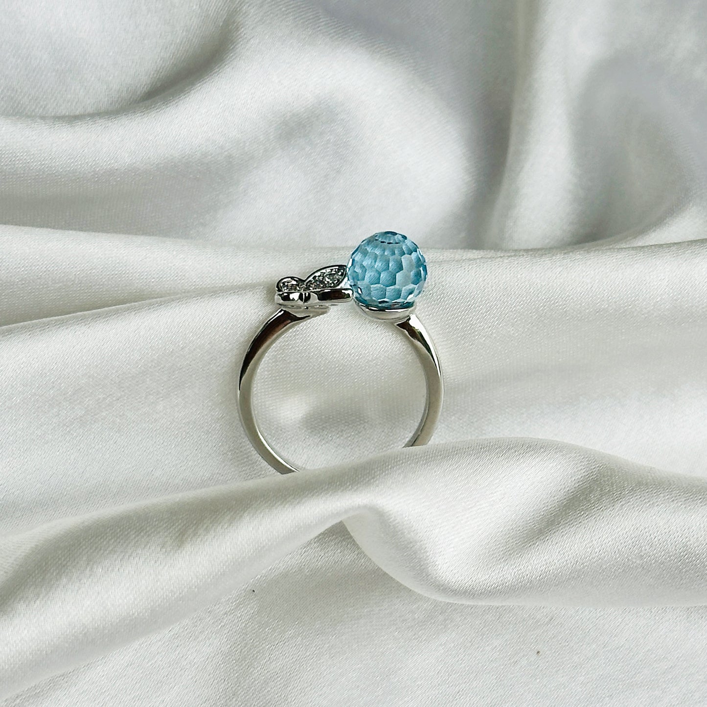 Aqua Blue Sapphire Cubic Zirconia American Diamond Silver Plated Adjustable Ring