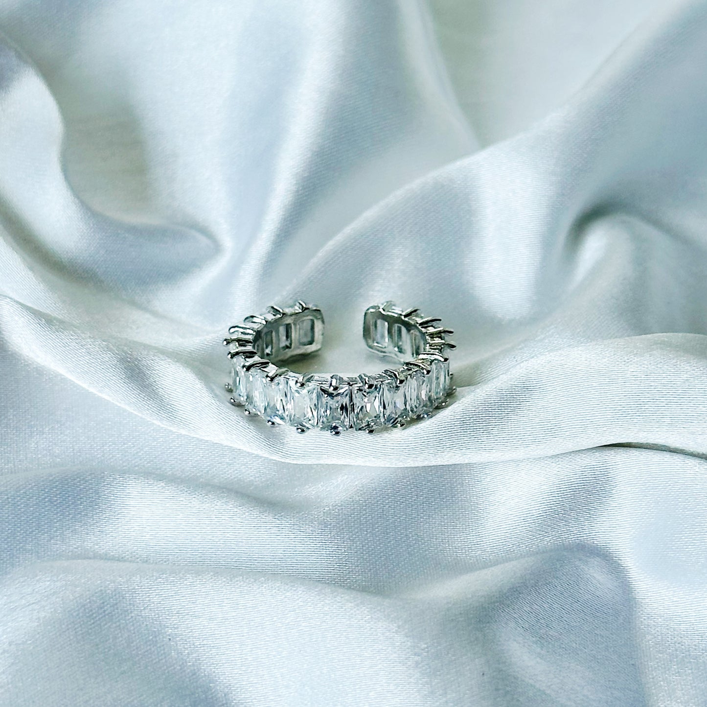 Matrix Design Solitaire Cubic Zircon American Diamond Silver Plated Adjustable Ring