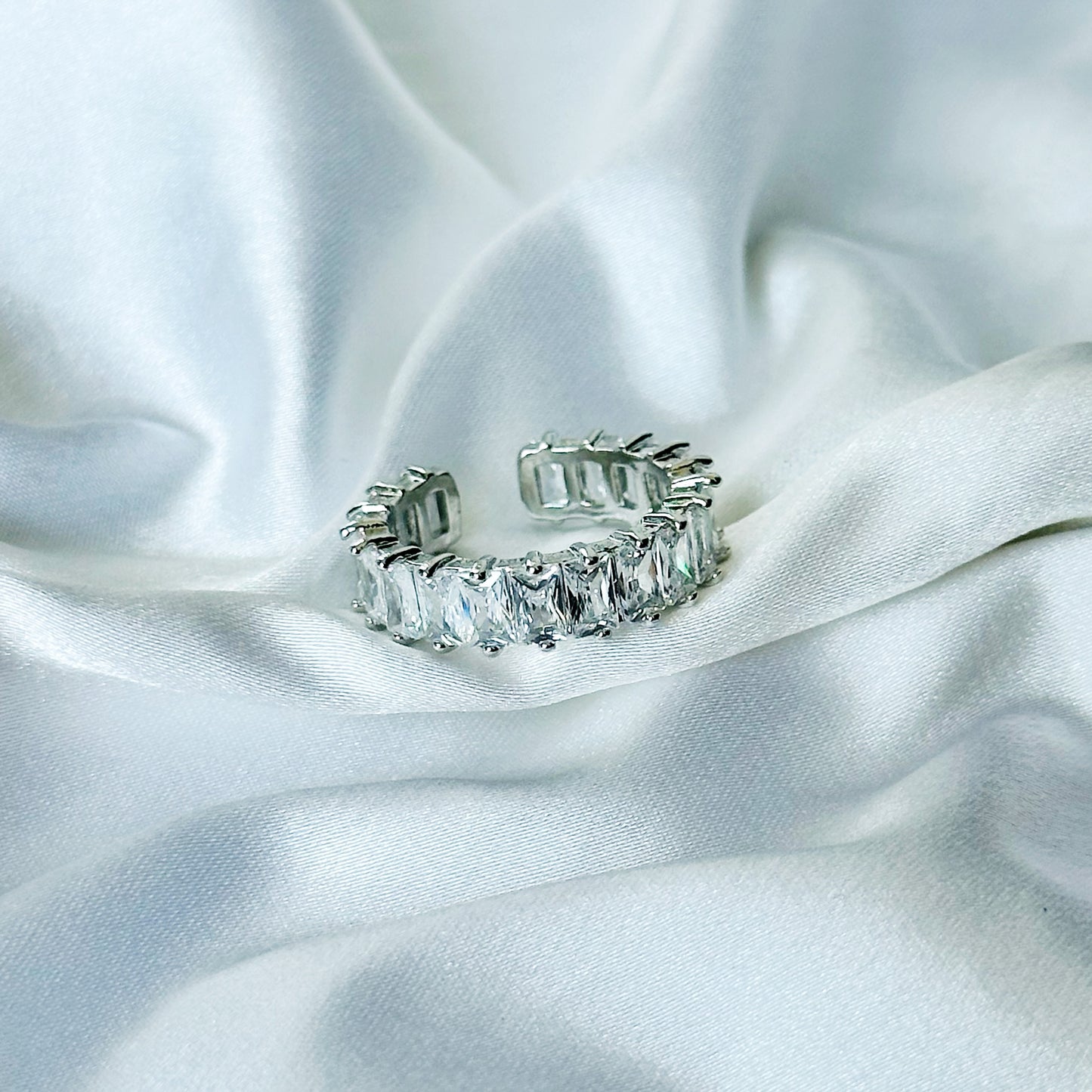 Matrix Design Solitaire Cubic Zircon American Diamond Silver Plated Adjustable Ring