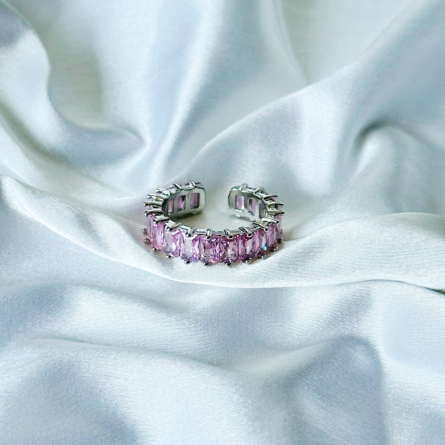 Matrix Design Pink Topaz Cubic Zircon American Diamond Silver Plated Adjustable Ring